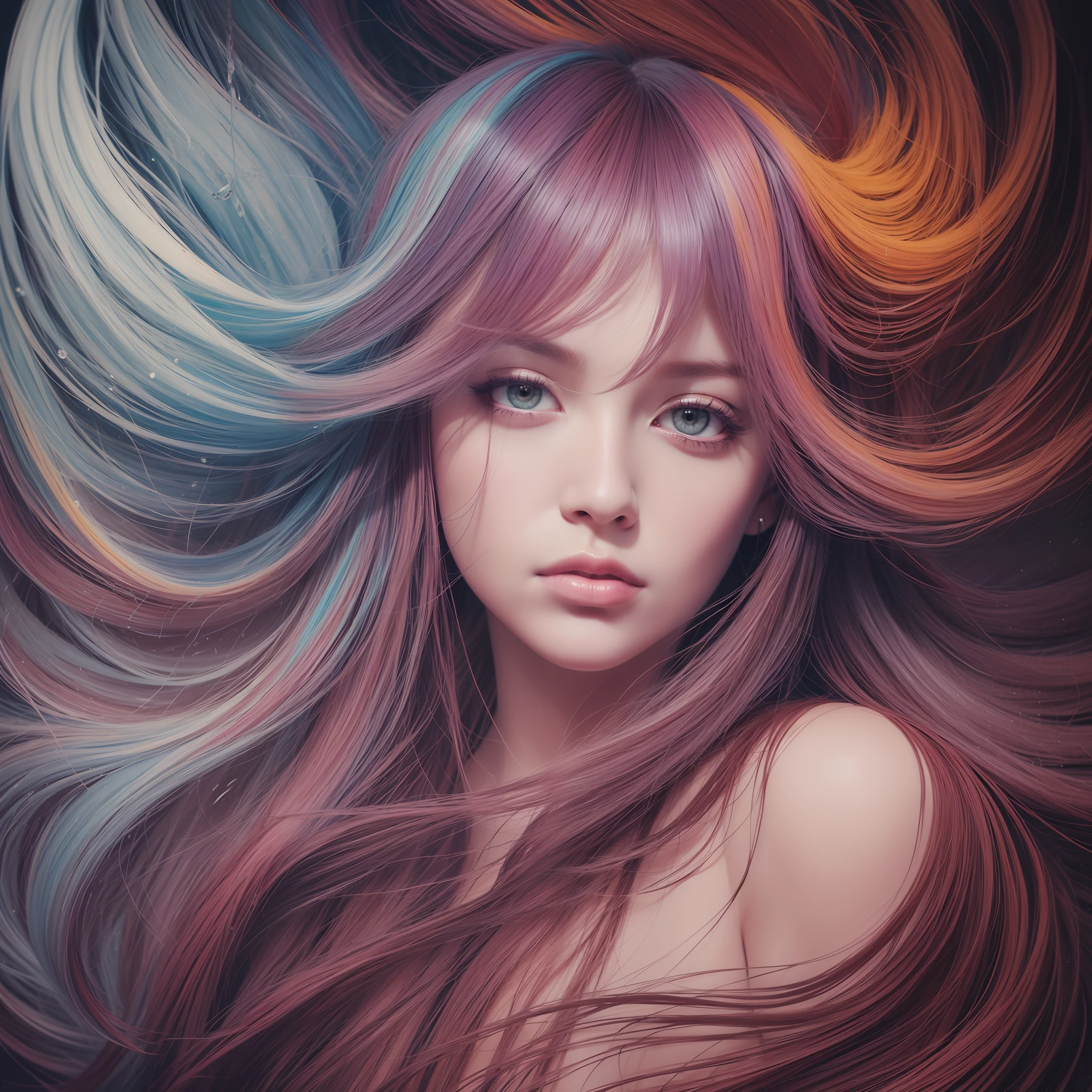 Colorful beautiful woman: a woman 18-years old, messy hair, oil painting, nice perfect face with soft skinice perfect face, blue yellow colors, light purple and violet additions, light red additions, intricate detail, splash screen, 8k resolution, masterpiece, cute face,artstation digital painting smooth veryBlack ink flow: 8k resolution photorealistic masterpiece: intricately detailed fluid gouache painting: by Jean Baptiste Mongue: calligraphy: acrylic: watercolor art, professional photography, natural lighting, volumetric lighting maximalist photoillustration: by marton bobzert:, complex, elegant, expansive, fantastical