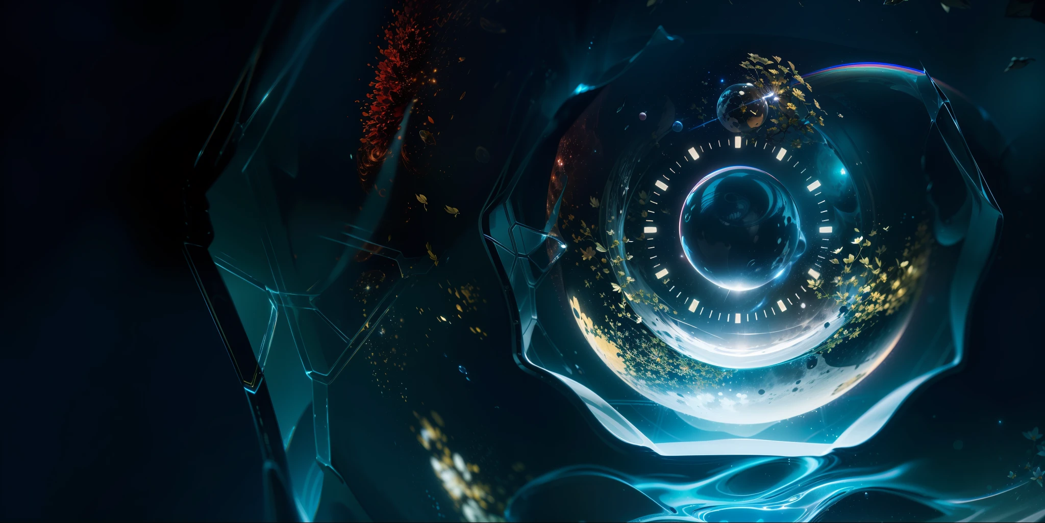 ((Real)))), ((Main))), ((Best Quality)), Super Detailed CG Unity 8k wallpaper, incredibly detailed and beautiful illustrations, floating, high resolution, dynamic, glass texture with stereoscopic edge reflective detail, deep black background, stellar space, big white shiny stars, colorful planets in cosmic vortex, countless small petals fluttering, three-dimensional texture, glass texture
