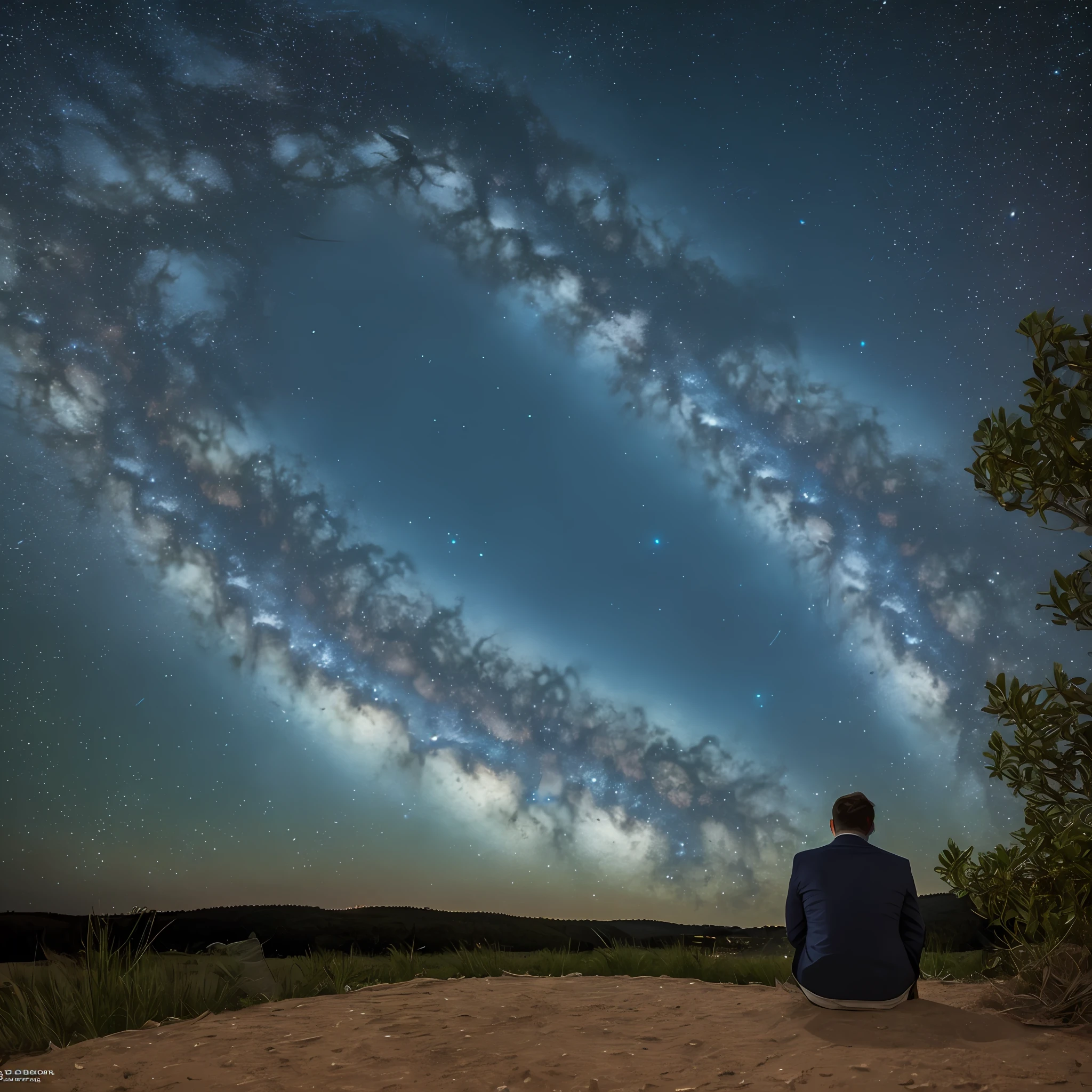 8k photo quality, a guy watching the starry night sky with sadness in his heart --auto