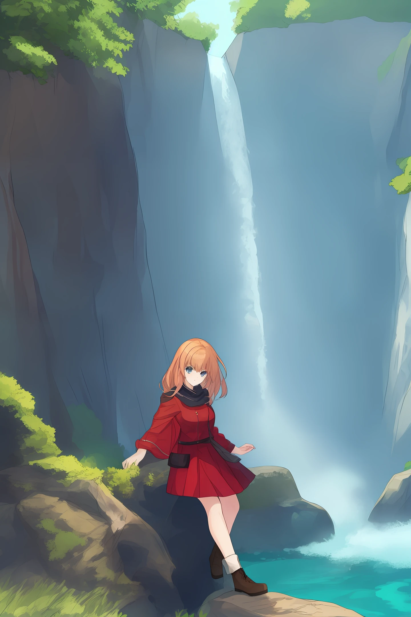 Fiona on a rock in the waterfall