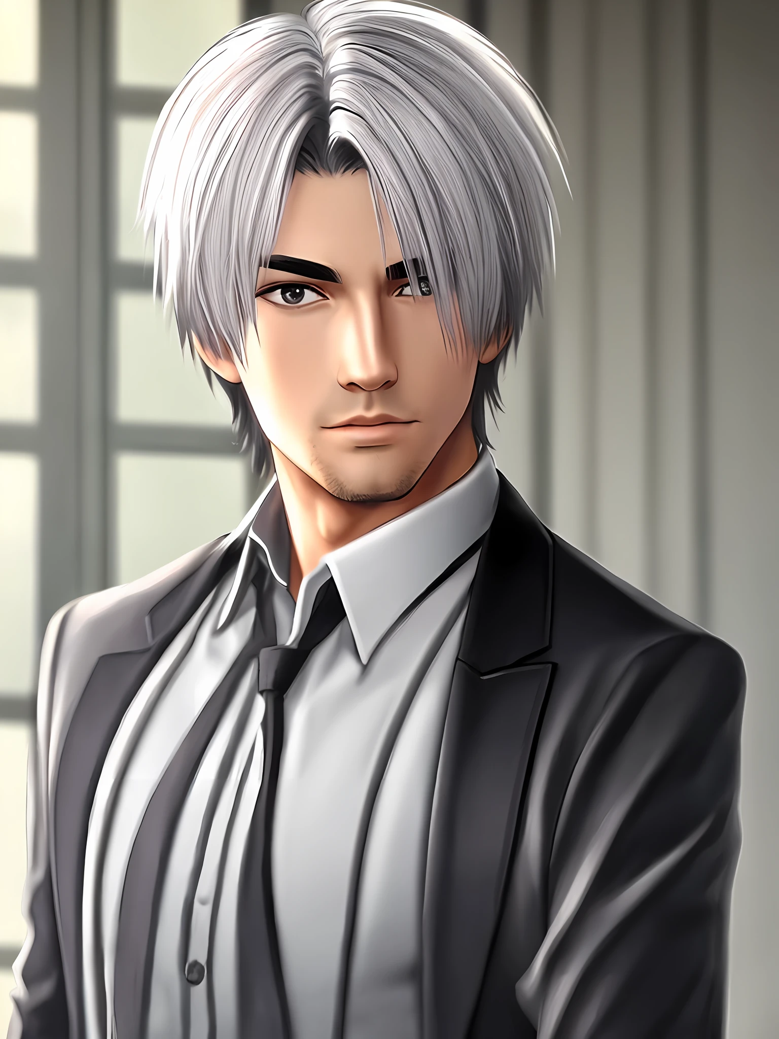 Male, gray hair, short hair
