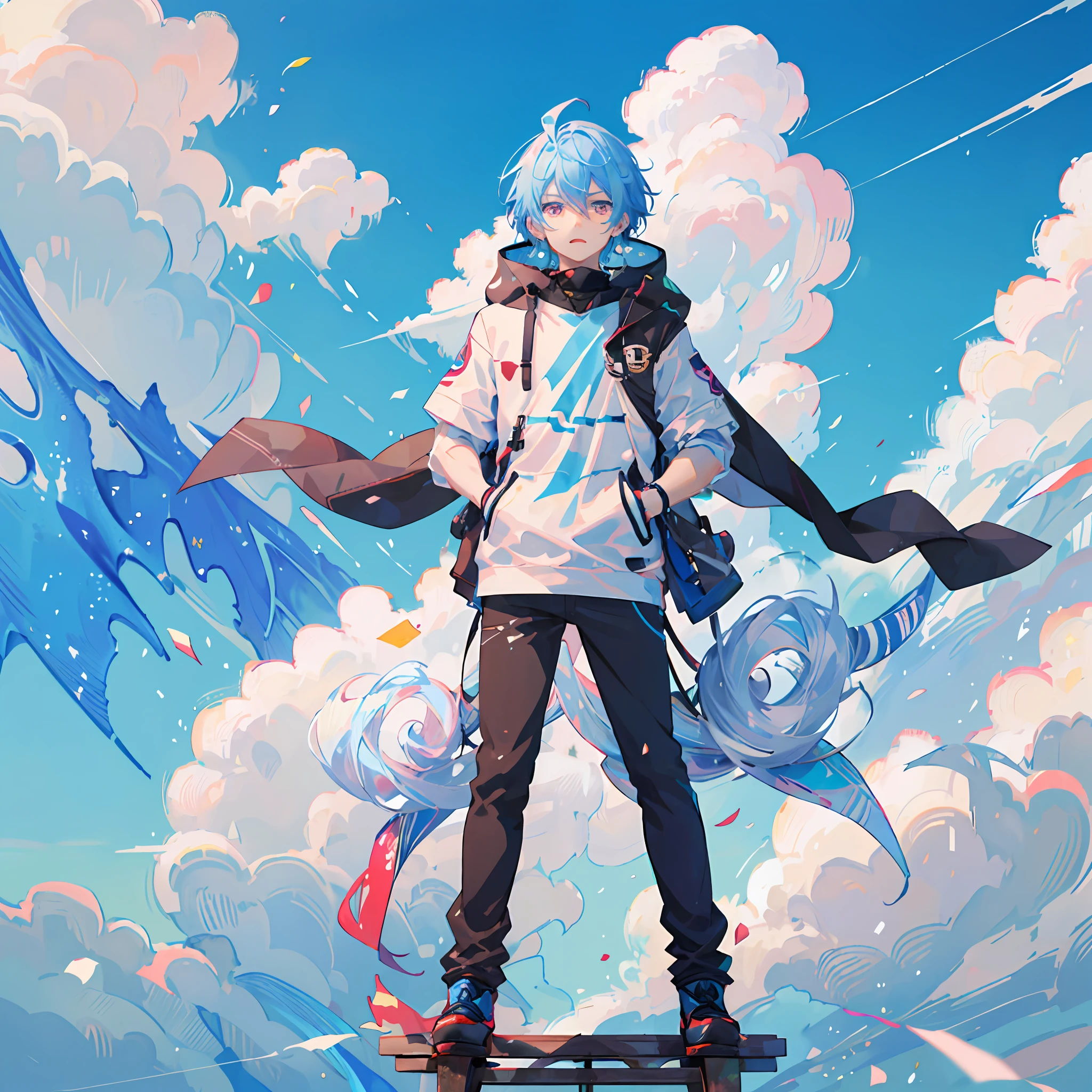 anime boy with blue hair and a white jacket standing on a platform, anime art wallpaper 8 k, anime art wallpaper 4 k, anime art wallpaper 4k, anime style 4 k, 4 k manga wallpaper, 4k anime wallpaper, anime wallpaper 4 k, anime wallpaper 4k, high quality anime artstyle, best anime 4k konachan wallpaper