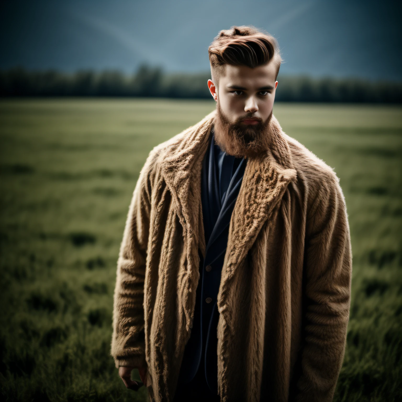 young russian man, model, field, high quality, film grain, Fujifilm XT3, elegant pose