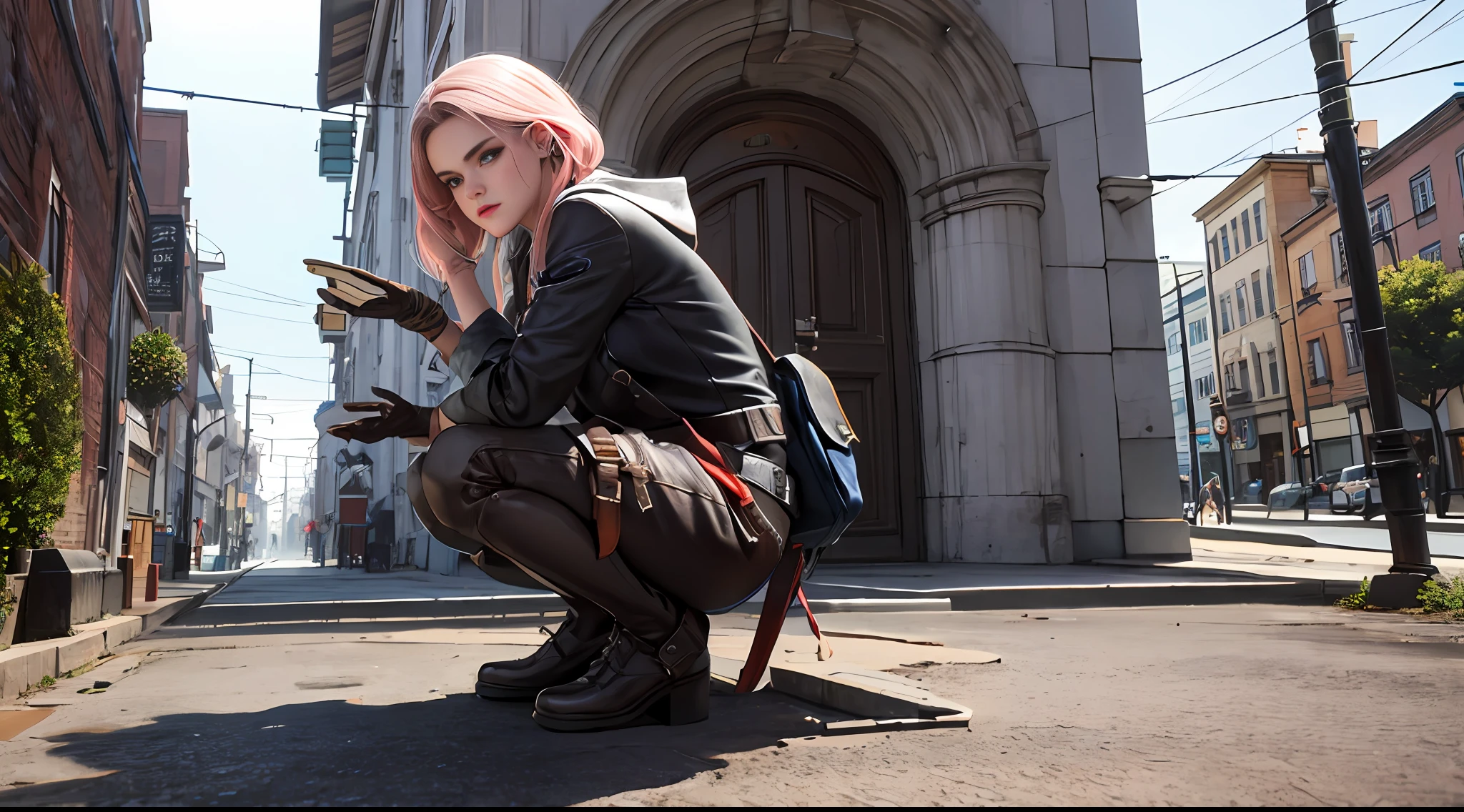 3d,
1girl, looking at viewer,  street fashion, full body, squatting, 
masterpiece, best quality, 8k, detailed skin texture, detailed cloth texture,  beautiful detailed face, intricate details, ultra detailed