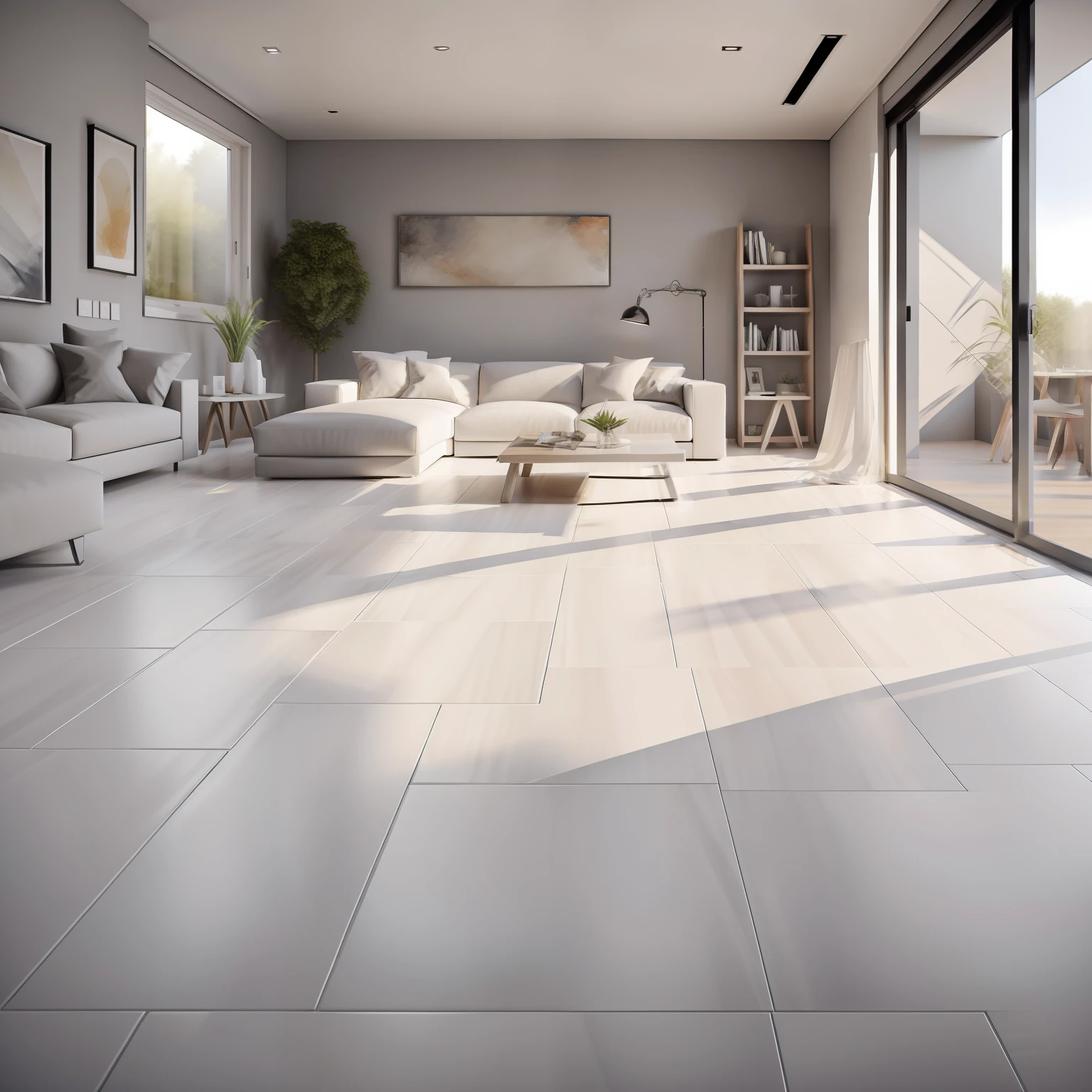 Interior design, (bright warm sunshine 1:0.1), interior, tiled floor, interior design, interesting light and shadow, overlook floor, smooth floor, tiled floor