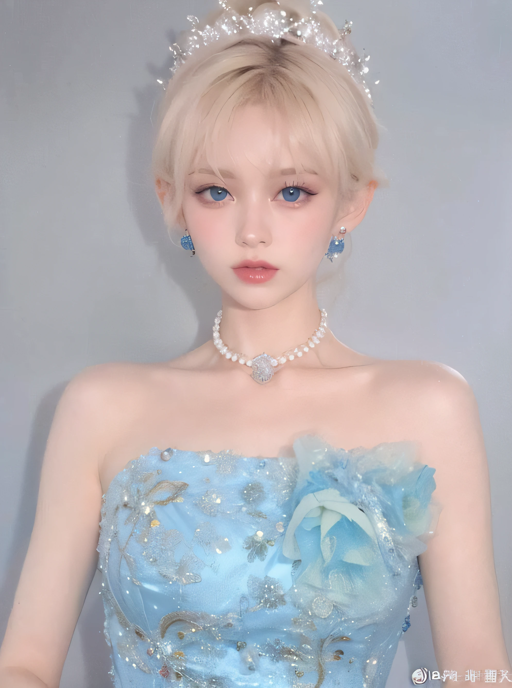 a close up of a doll wearing a blue dress and a tiable, cai xukun, pale porcelain white skin, she has pale blue skin!!!, porcelain pale skin, inspired by Yanjun Cheng, yanjun chengt, lalisa manobal, ulzzang, ball jointed doll, with blue skin, pale fair skin!!, pale bluish skin