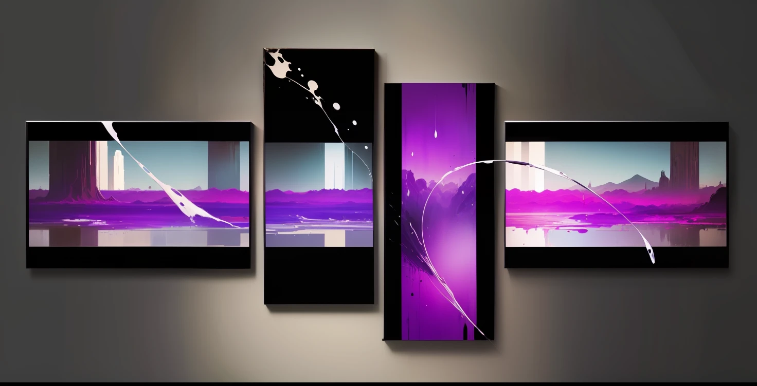 minimalist style, (purple and beige) landscape digital art, abstract art, windblown tranquility field, masterpiece, beautiful, ((oil)), paint splash, intricate detail. Great detail, Trends in Artstation, realistic vintage photography