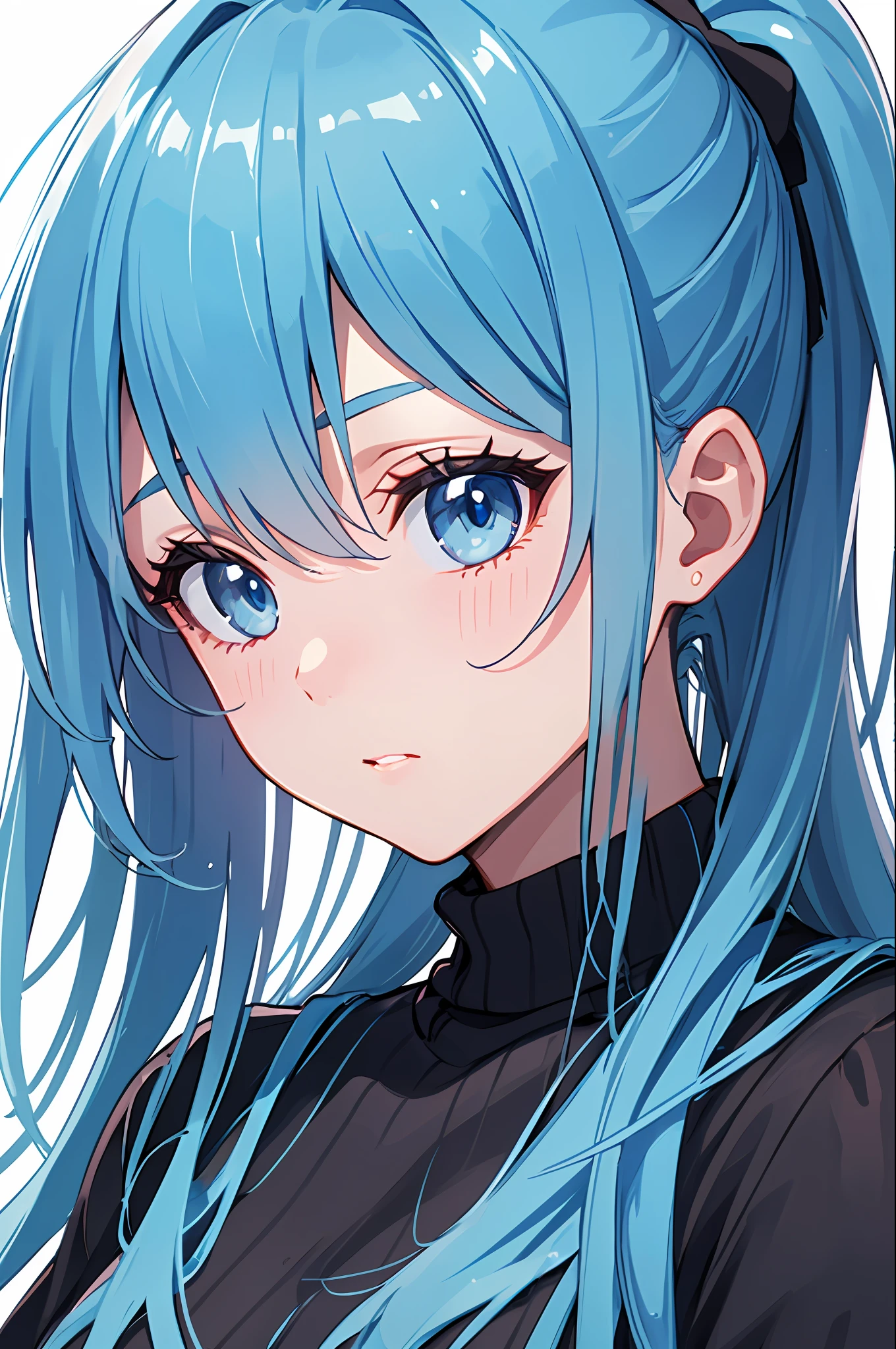 (Extremely detailed CG unity 8k wallpaper, masterpiece, best quality, super detail, best shadow), (detailed background), (beautiful detailed face, beautiful detailed eyes), high contrast, (best lighting, extremely refined and beautiful), 1girl, ((colorful paint splashed on transparent background, Dulux,)), ((caustic)), dynamic angle, beautiful details glowing out, upper body closeup, denim lens, black sweater, light blue hair, double ponytail, blue eyes