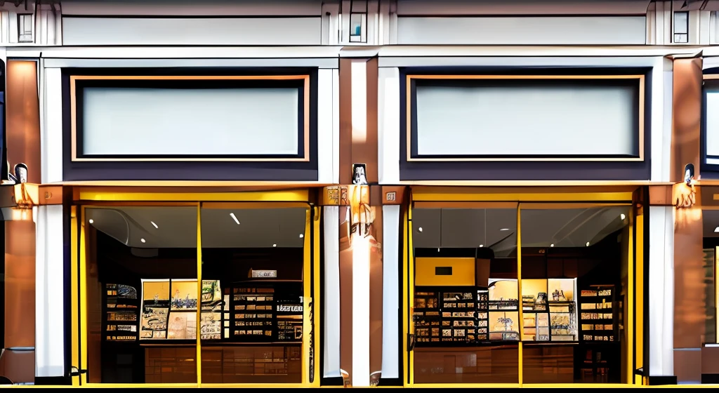 Facade image of a rectangular one-story shop with flat roof, one door, 6.2m wide x 2.3m high x 2.7m deep.(Nikon Z 85mm),((best quality)), ((masterpiece)), ((realistic)), high detail, sharp focus, smooth, aesthetic, extremely detailed,