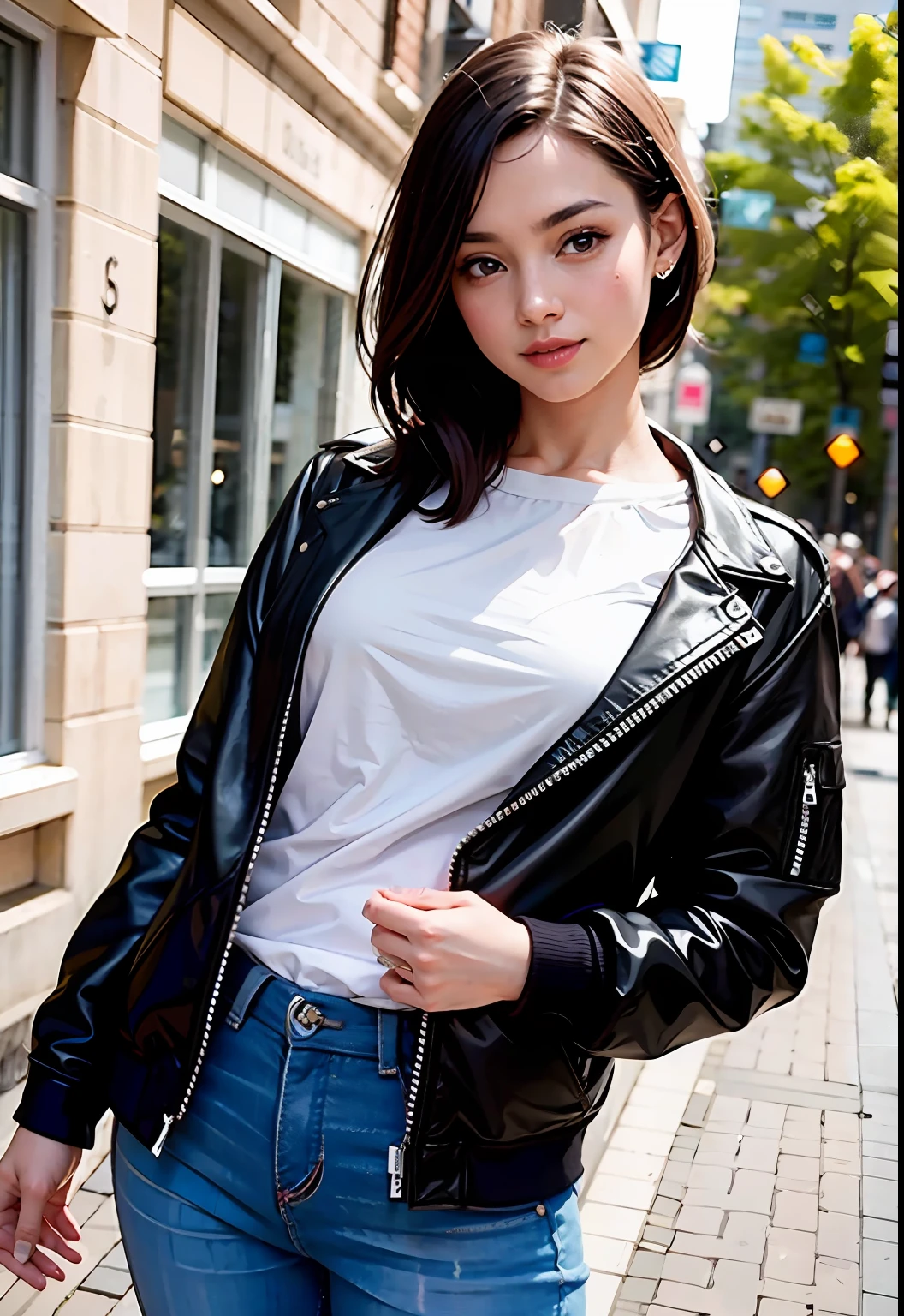 8K, RAW Photos, Best Quality, Masterpiece: 1.2), (Realistic: 1.6), (Masterpiece), (Best Quality: 1.0), (Best Quality: 1.0), (Ultra Hi-Res: 1.0), Detail, 20s, Alone, Detailed Beautiful Skin, Realistic Skin, Medium Breasts, Best Quality, Ultra High Definition, Cute, Smile, Outerwear