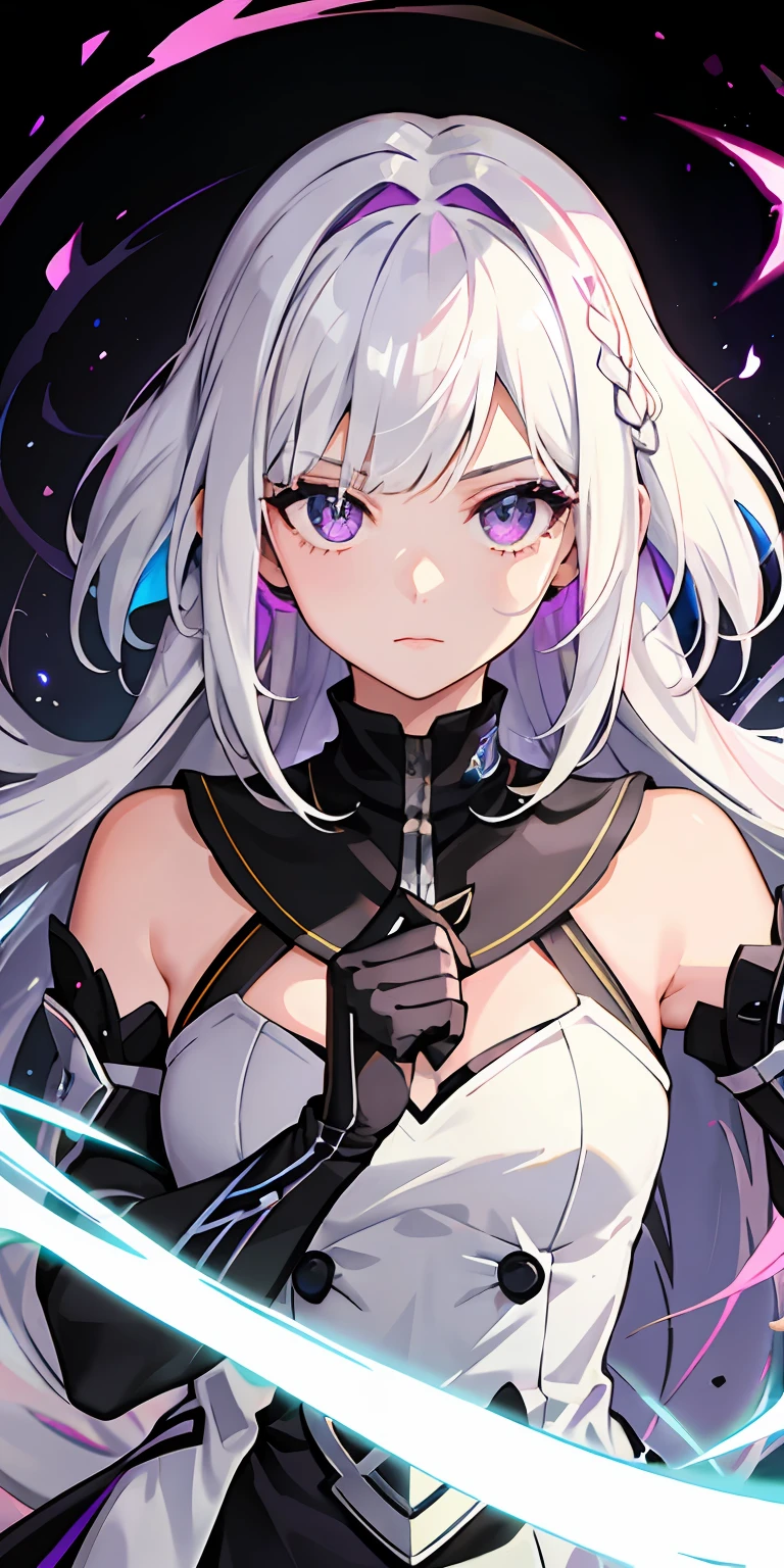 1girl, ombre hair, azure eyes, sidelighting, light particles, wallpaper,