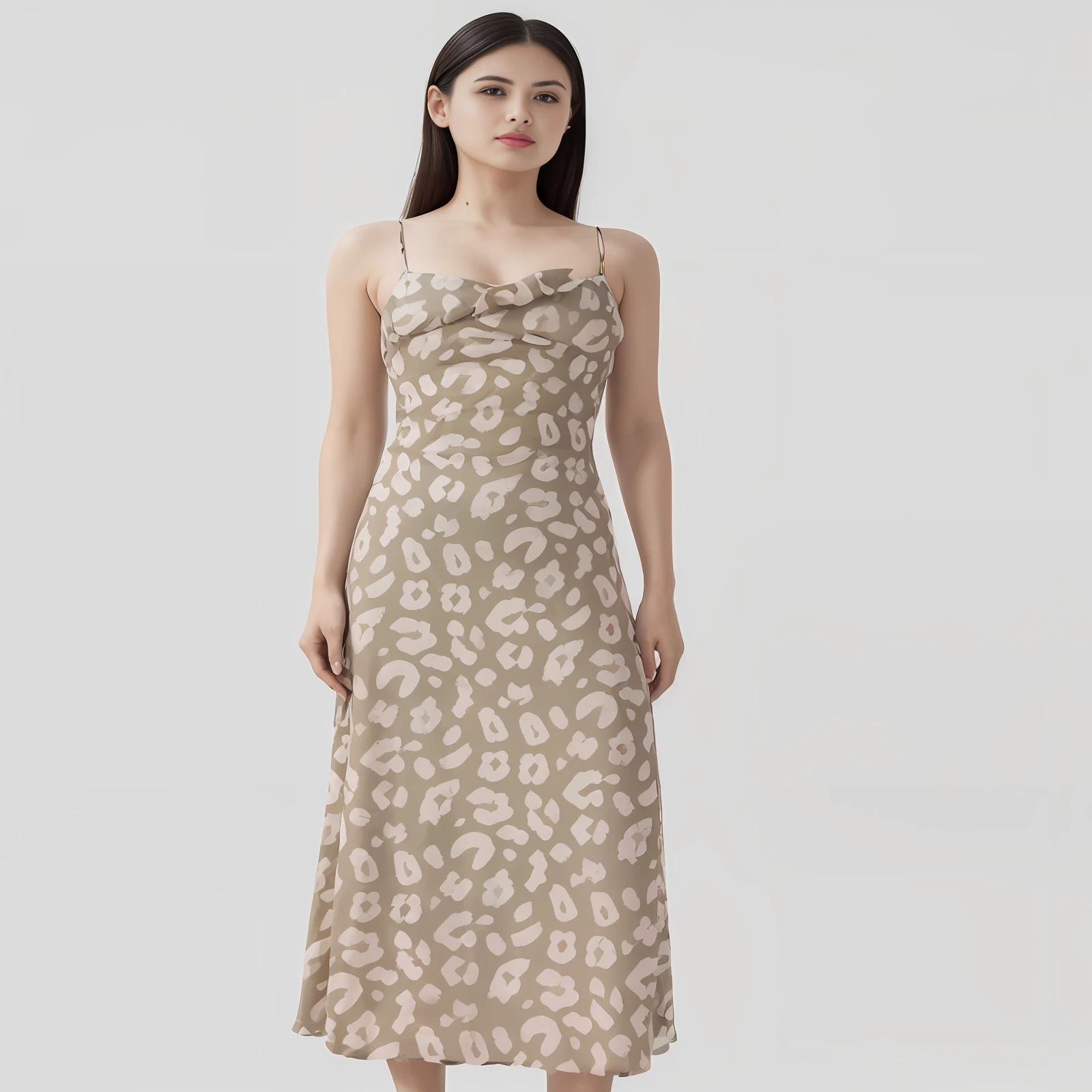 a woman in a leopard print dress, jungle gown, soft silk dress, long dress female, wearing in a summer dress, graphic print, frock, 🤬 🤮 💕 🎀, silk dress, light half opened dress, vine dress, young woman in a dress, wearing a long dress, woman in dress, wearing a flowing dress, wearing an elegant dress