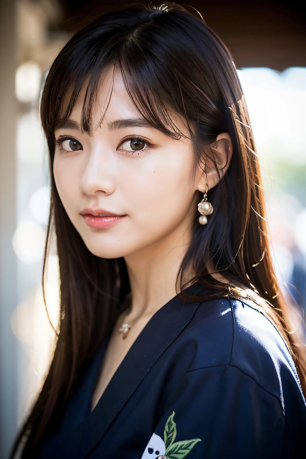 (8k, RAW photos, top quality, masterpiece: 1.2), ultra detail, ultra high resolution, (realistic, realistic photos: 1.37), high-definition RAW color photos, professional photos, Very delicate and beautiful, highly detailed 8k wallpaper, amazing, detail, huge file size, official art, highly detailed CG Unity 8k wallpaper, very detailed beautiful girl, very detailed face, very detailed eyes, Very detailed skin, very detailed fingers, very detailed nose, very detailed mouth, perfect anatomy, very detailed background, very detailed clothes, 1 girl, (18 years old: 1.2), teenager, cute girl, famous Japan idol, cute, (small: 1.2), realistic body, petite, fair skin, shiny skin, slender figure, good figure, dark hair, long straight hair, (dull bangs: 1.2), smile, cute, young, cute face, baby face, realistic face, beautiful detailed eyes, drooping eyes, beautiful big eyes, big black eyes, beautiful clear eyes, yukata, thighs, necklace, earrings, If you look at the viewer, cowboy shot, front view, standing position, contrapost, outdoor, public, crowd, Dynamic lighting, festivals