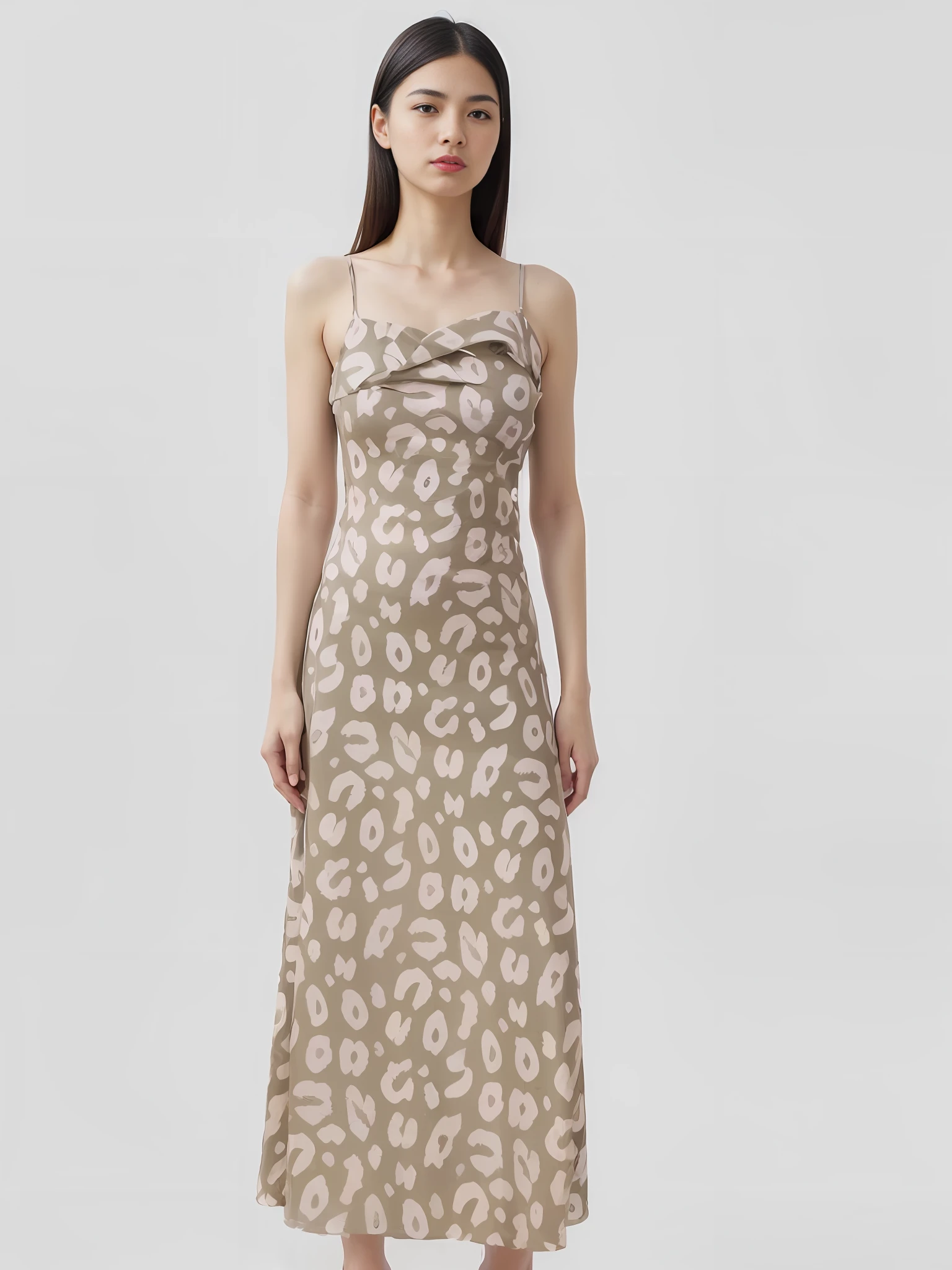 a woman in a leopard print dress, jungle gown, soft silk dress, long dress female, wearing in a summer dress, graphic print, frock, 🤬 🤮 💕 🎀, silk dress, light half opened dress, vine dress, young woman in a dress, wearing a long dress, woman in dress, wearing a flowing dress, wearing an elegant dress