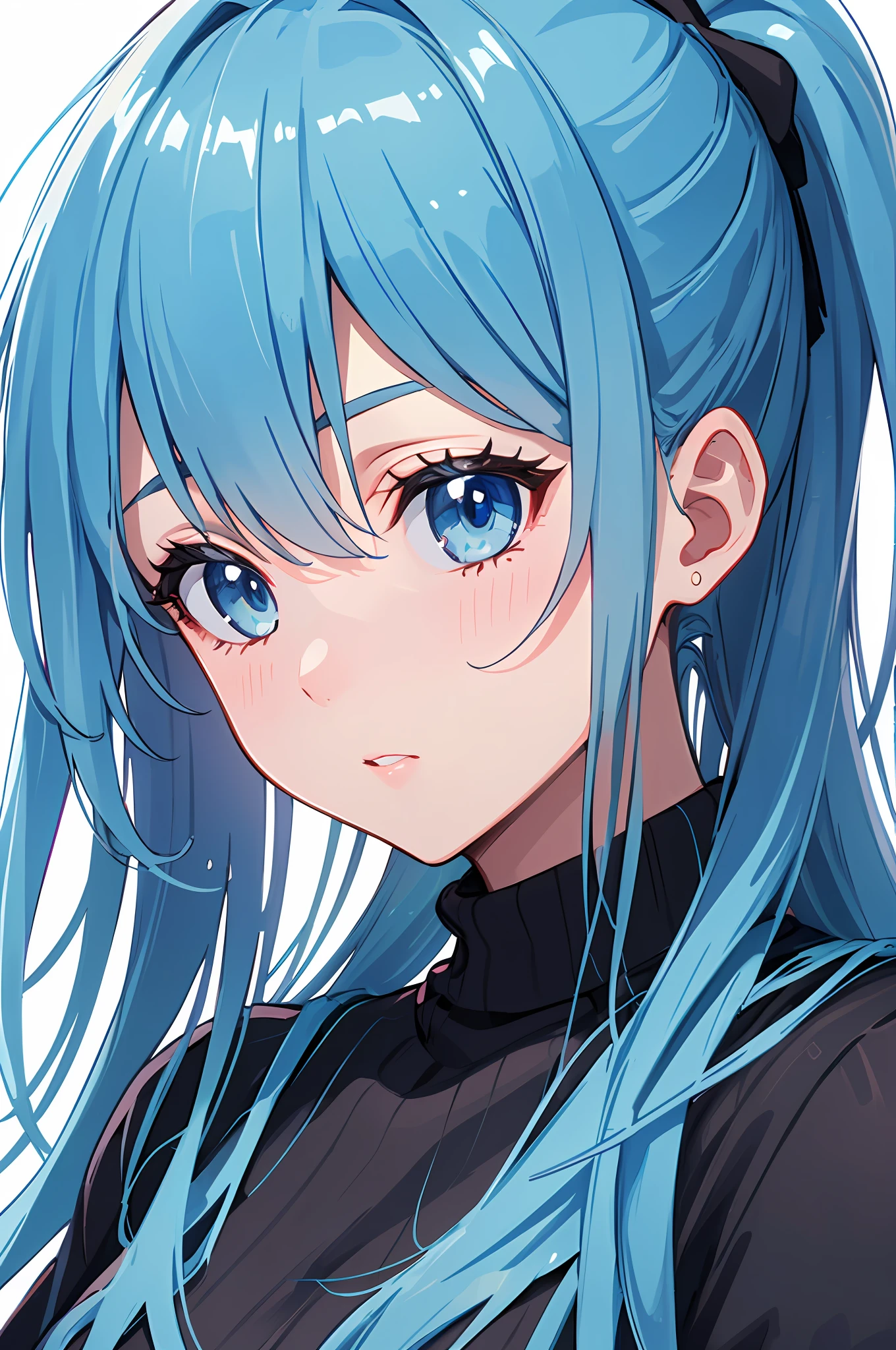 (Extremely detailed CG unity 8k wallpaper, masterpiece, best quality, super detail, best shadow), (detailed background), (beautiful detailed face, beautiful detailed eyes), high contrast, (best lighting, extremely refined and beautiful), 1girl, ((colorful paint splashed on transparent background, Dulux,)), ((caustic)), dynamic angle, beautiful details glow, upper body close-up, denim lens, black sweater, light blue hair, double ponytail, blue eyes, Abstract background