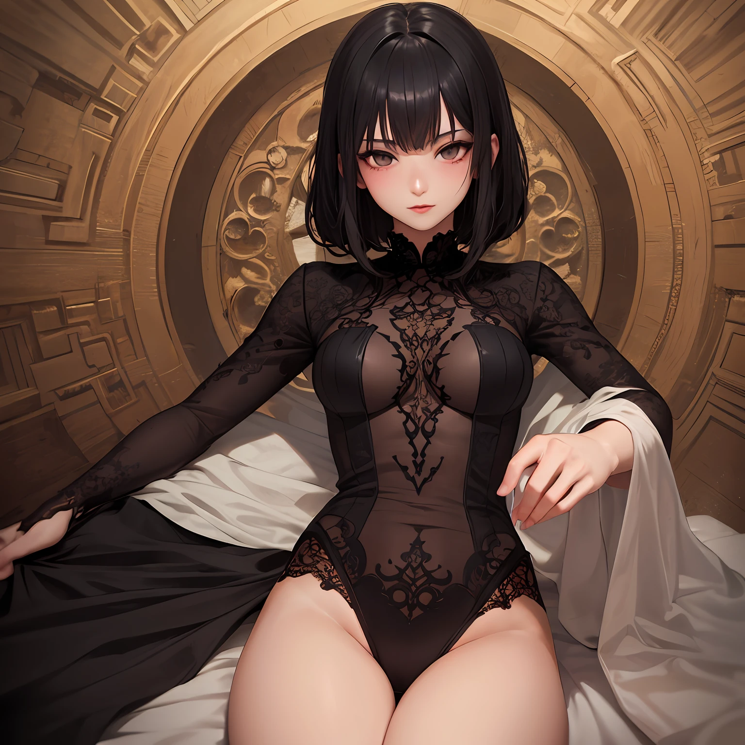 masterpiece, Best quality, High Definition, Solo, On the bed, M-legged,HD, High Quality, Detailed Face, Detailed Body Limbs, Detailed Five Fingers, One Girl,Hyuga Hyuga, Dark Lips, Blushing,Transparent Clothes, Exposure, Real --auto