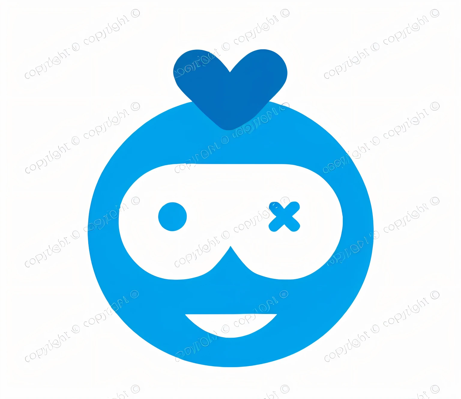 A blue smiley with a heart on it, cute pictographic plasma, crossed eyes, discord emoji, man with blue heart, twitching emoji, 2d minimalist vector art, blue head, emoji, emoji style, blindfold on one eye, wearing blindfold, cute, emoji, --auto