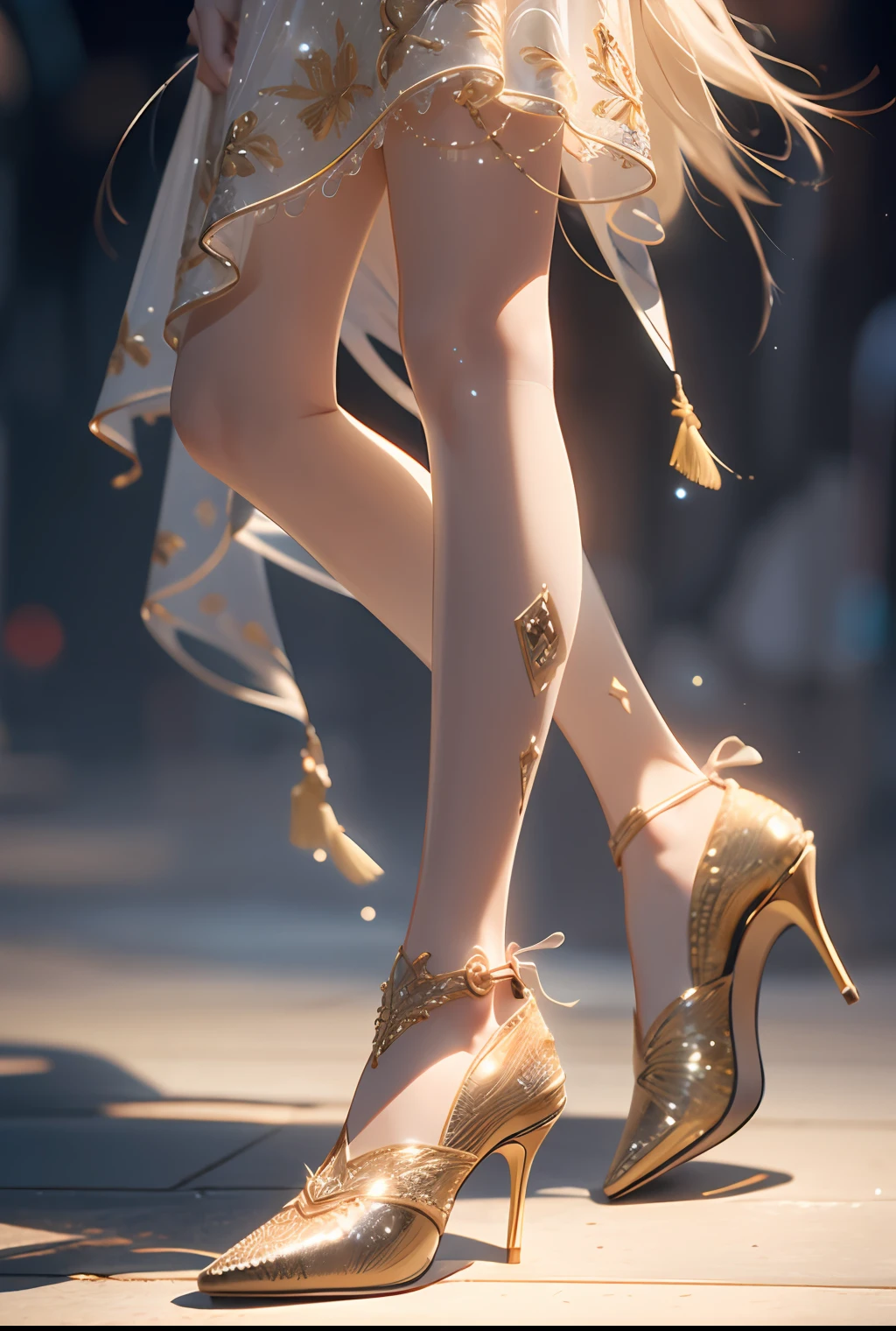 Wearing a pair of highly feminine curved high heels, standing against a clean white background, she brings her extraordinary grace. Masterpiece, 4k, award-winning photos, extremely detailed, amazing, fine detail, ridiculous, photography 4 Kodak Portra 400 camera F1. 6 colorful lenses, ultra-realistic textures, dramatic lighting IrrealEngine ArtStation Cinestill 800 tungsten light on trends, heels, stockings