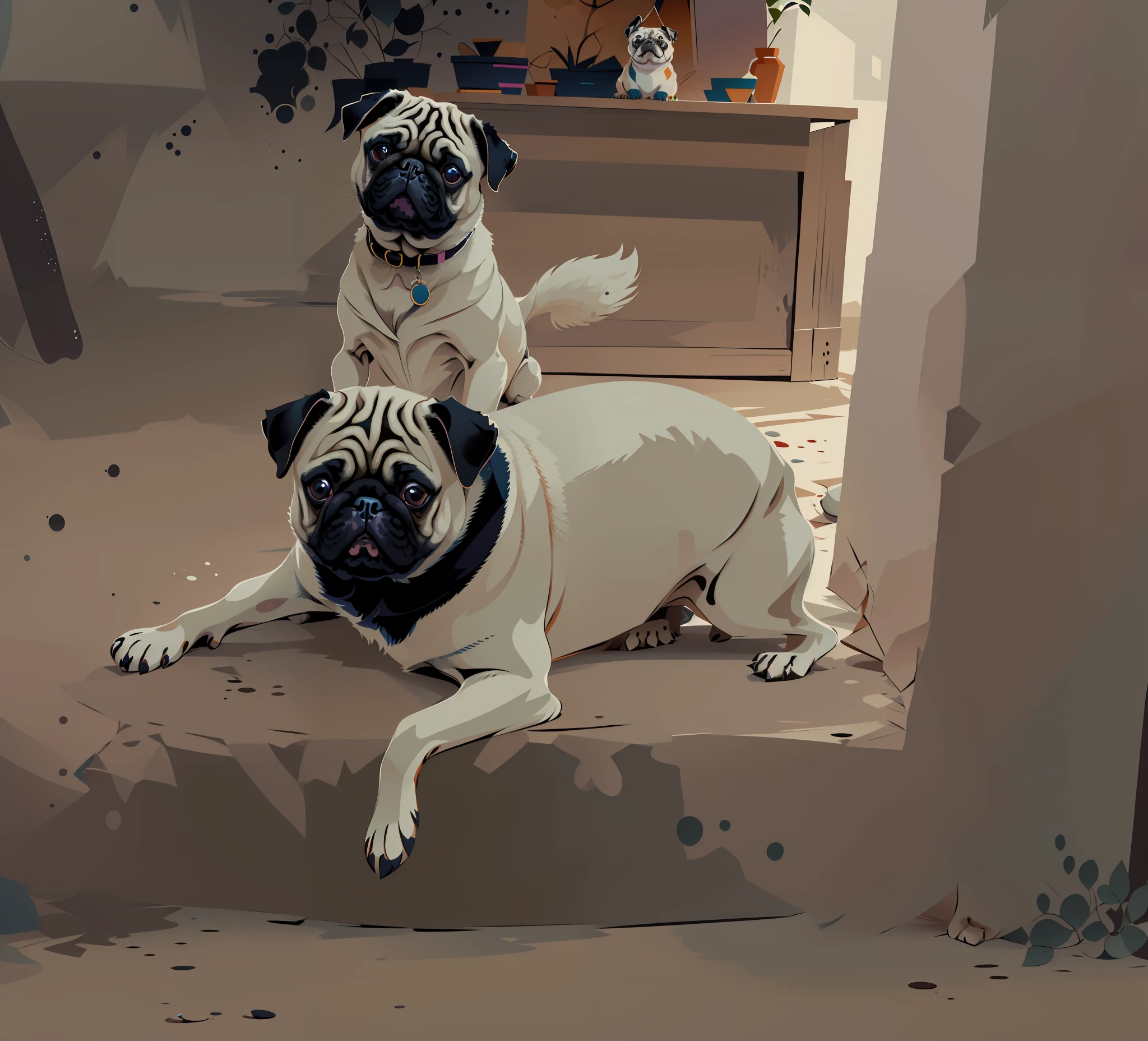 Pug, neutral colors, dogs, pug breed, (((vector)))