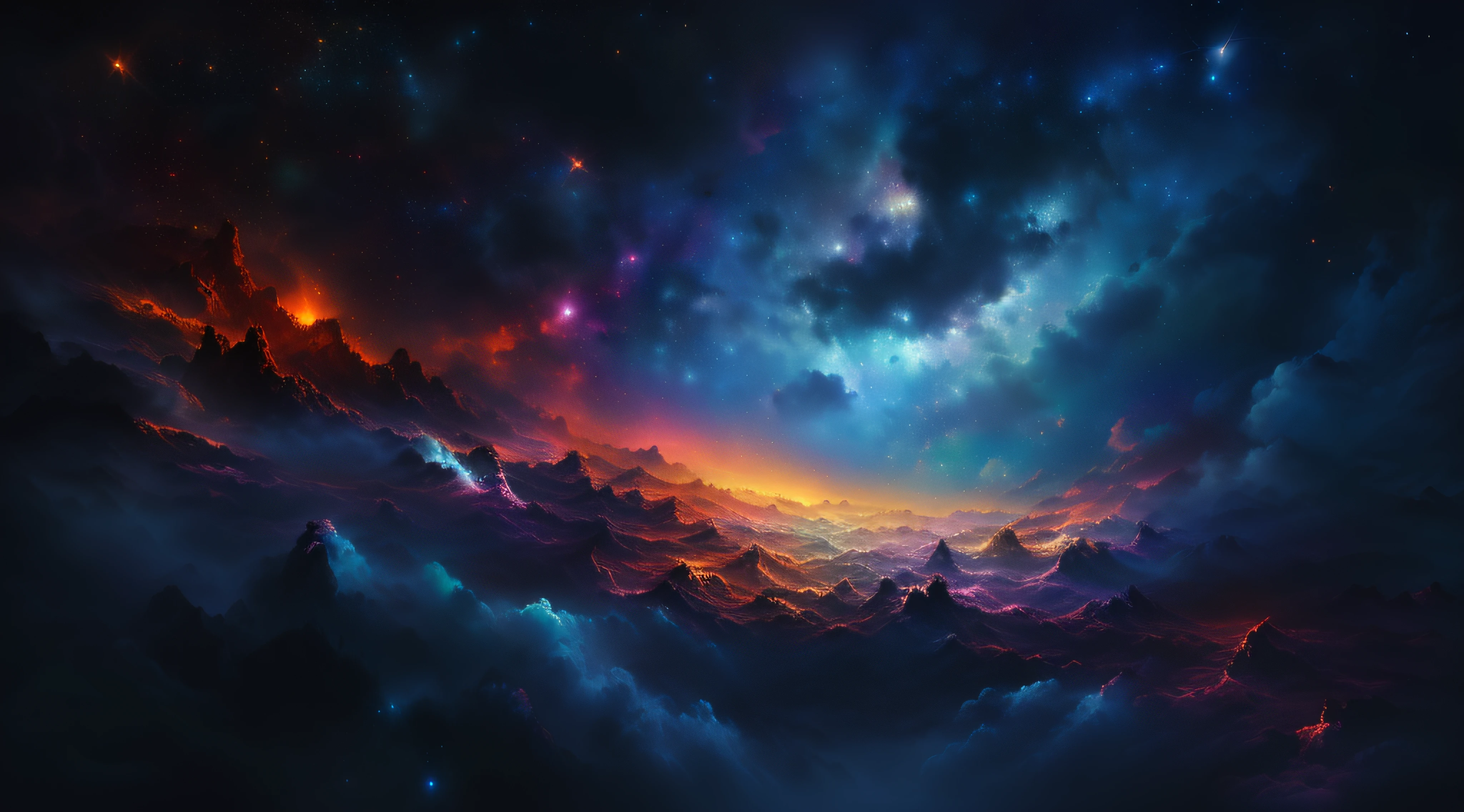 Bright and vivid very colorful galaxy, epic beautiful space sci-fi, atmosphere 8K, dramatic nebula sky, cosmic clouds, atmospheric fantasy sky, 4K HD wallpapers very detailed and dramatic space sky, interstellar stormy bright sky, space landscape, 4K highly detailed digital art, epic dreamy fantasy landscape, space sky, galactic landscape, beautiful space