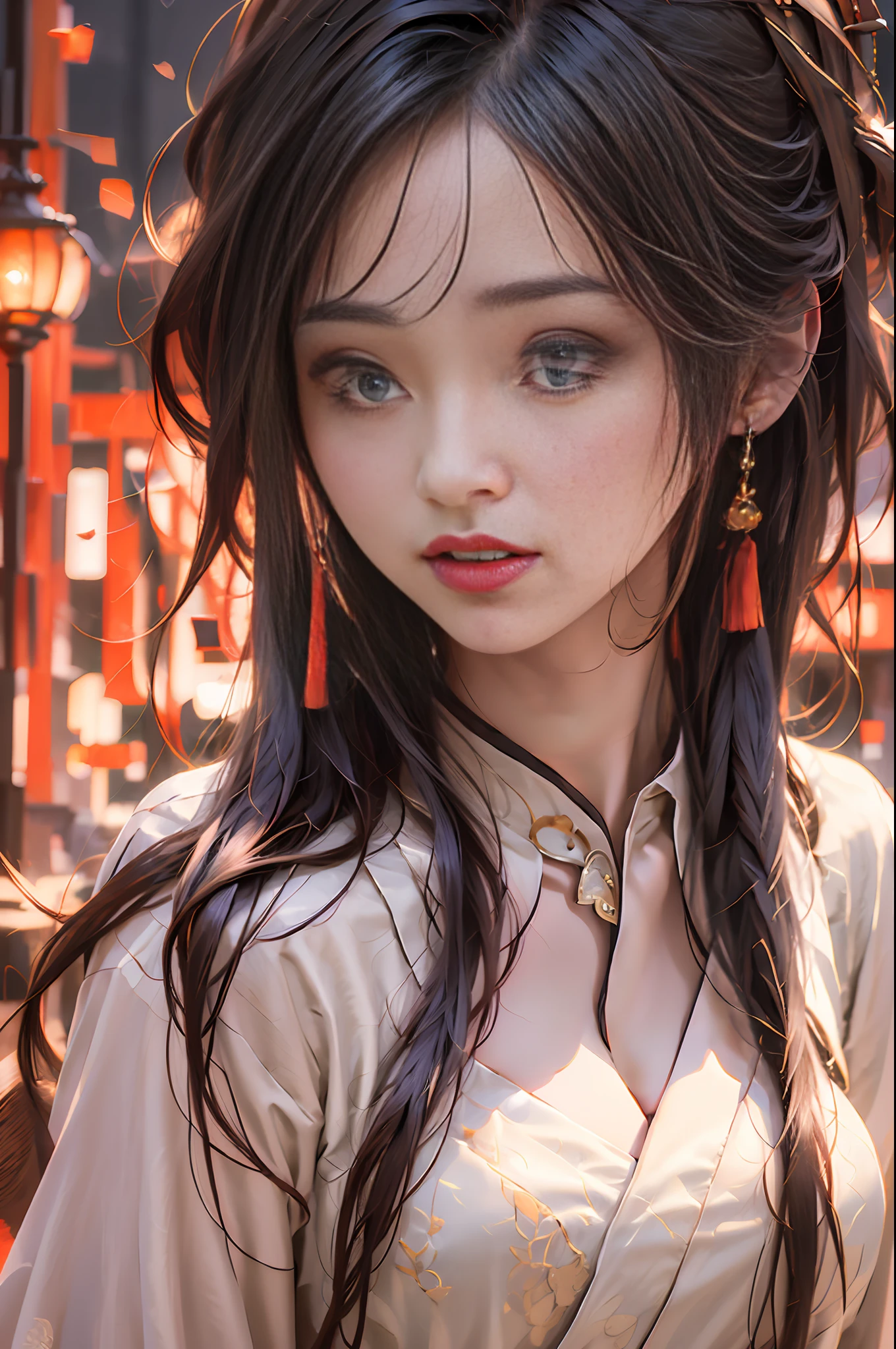 (masterpiece), best quality, ultra high res, close up, slim body, 1girl,school uniform, long hair, laughing, ramen, night, Tokyo restaurant background, colorful lights, photon mapping, radiosity, physically-based rendering, cinematic lighting, intricate, High Detail, Sharp focus, dramatic, photorealistic
