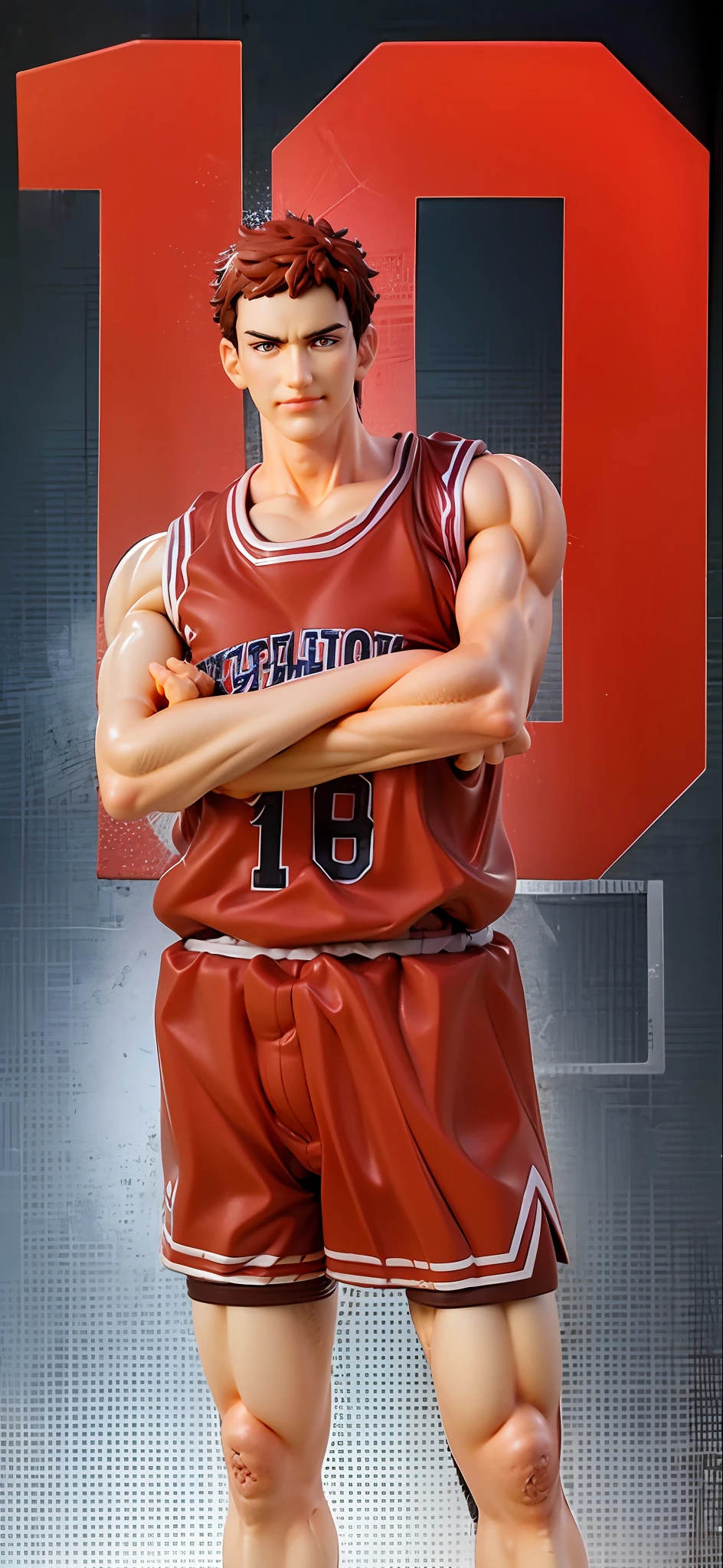 a close up of a cartoon of a basketball player with his arms crossed, akihiko yoshida!, kentaro miura manga style, kentaro miura manga art style, manga style of kentaro miura, naoki ikushima, inspired by Ryuzaburo Umehara, shigenori soejima illustration, akihiko yoshida 8 k