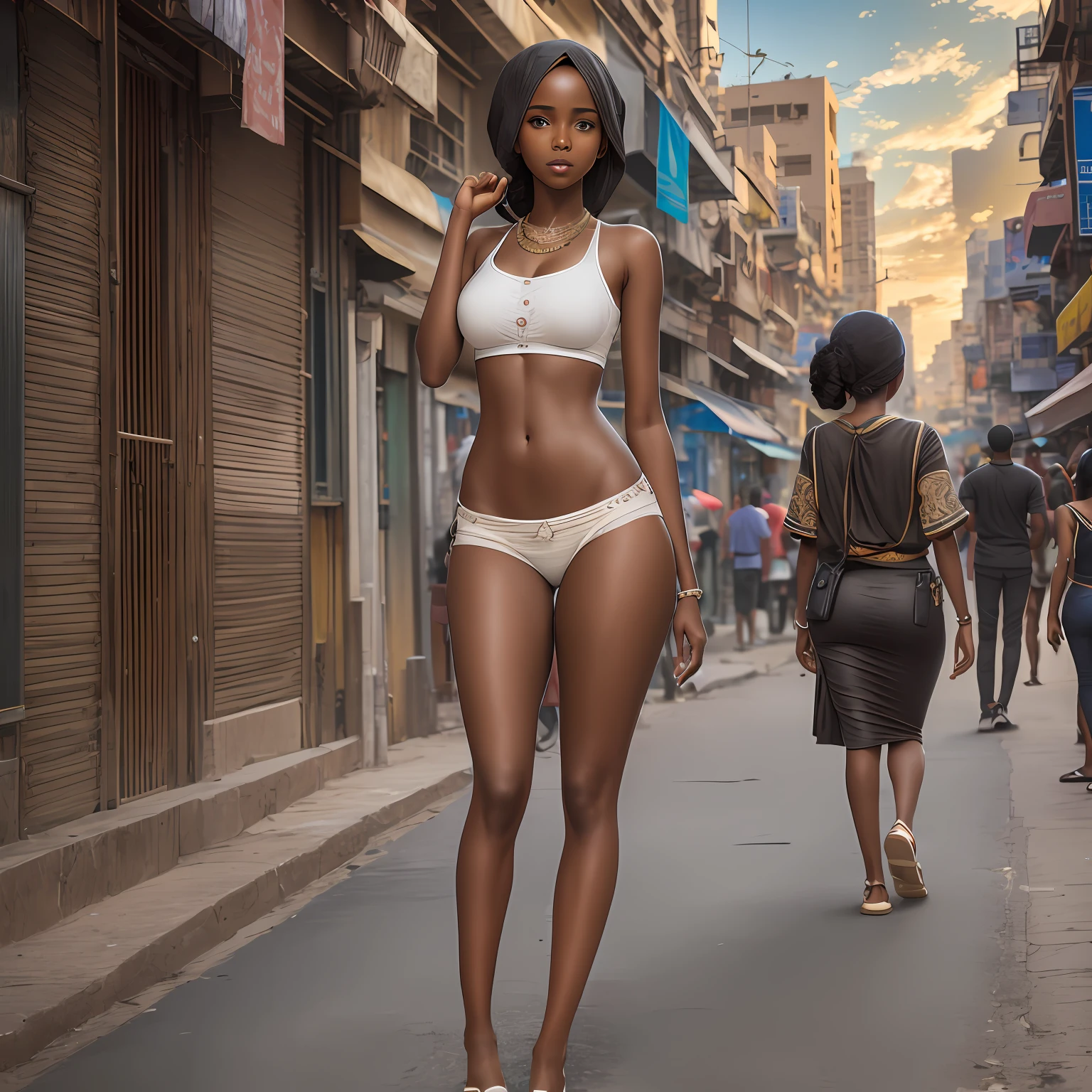 African woman 30 years old with blue eyes walking naked in tokio city --auto