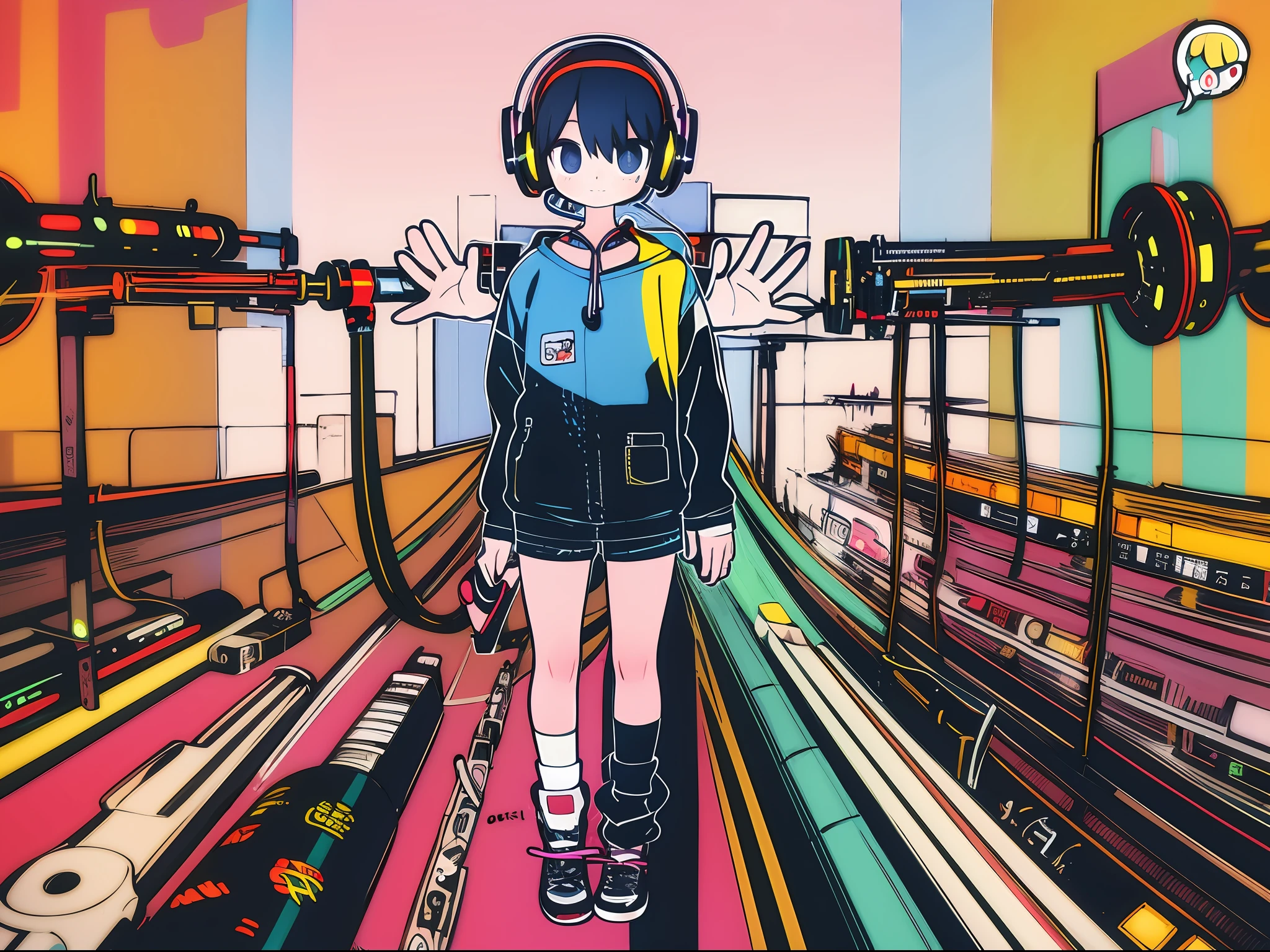 girl, super cute, headphones, colorful, high quality, perfect detail, digital world