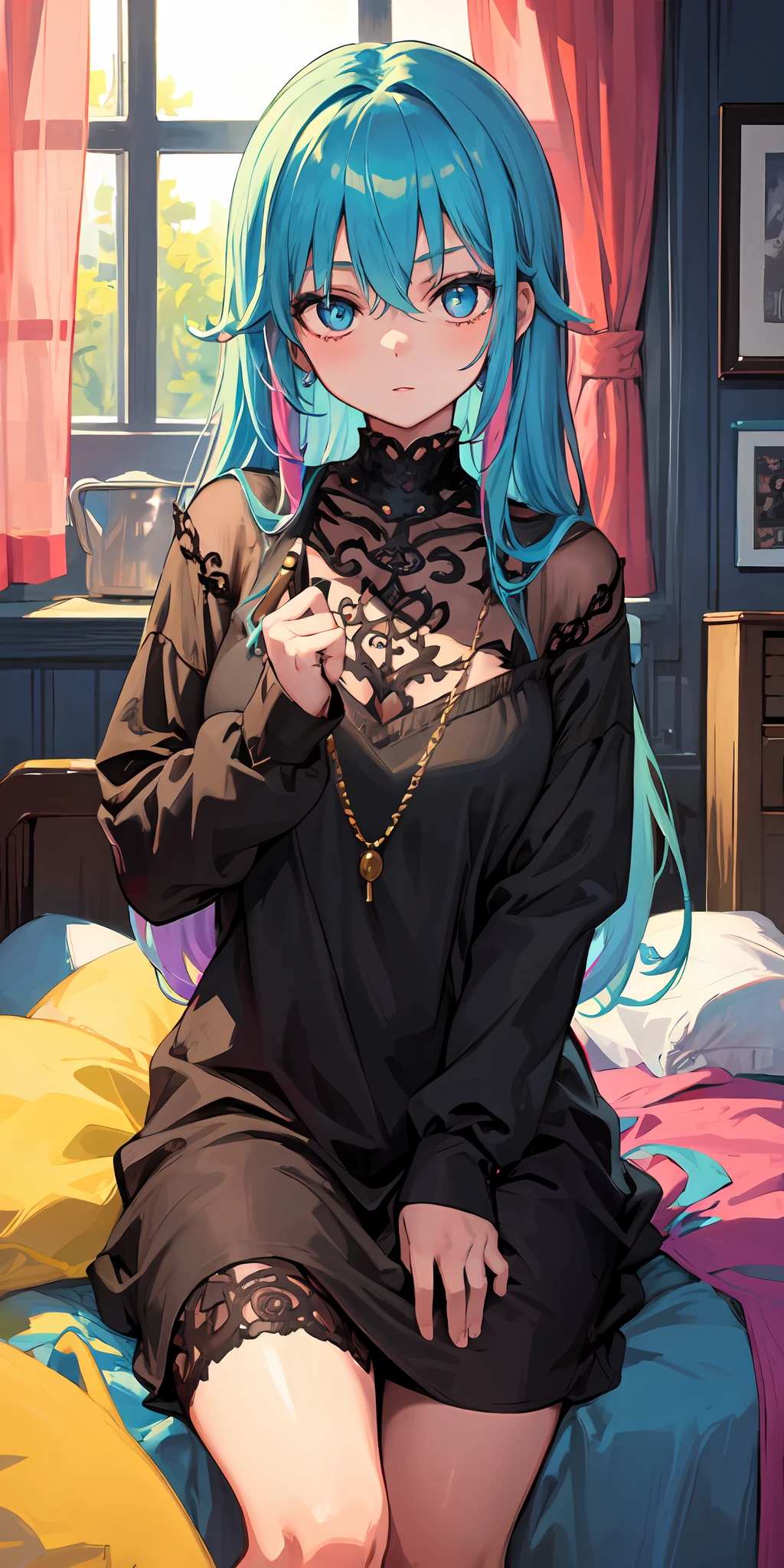 (masterpiece, best quality), 1girl, room, chilling, colorful, beautiful, intricate, comfy, detailed eyes,