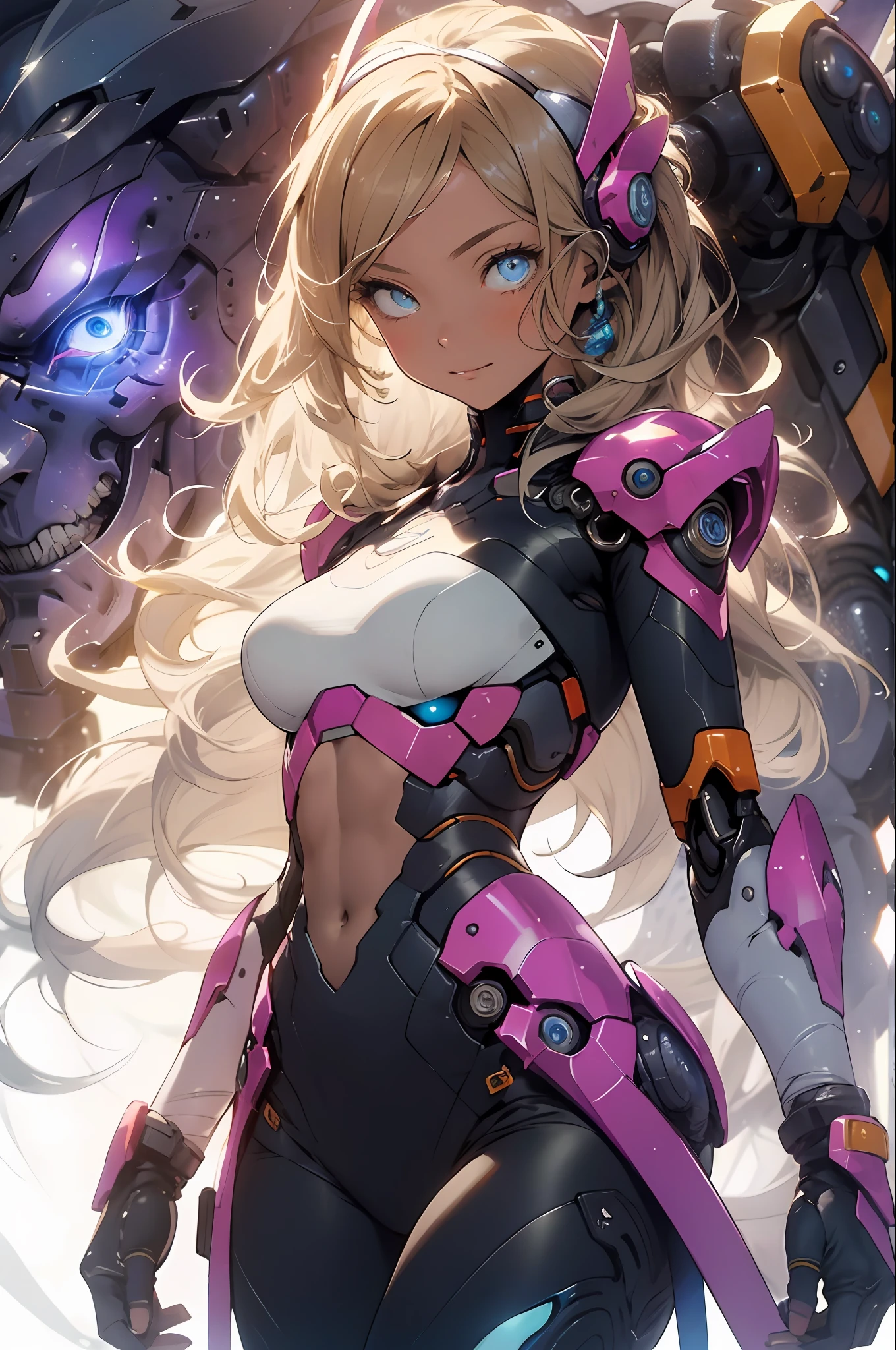 Realistic, (Masterpiece, Top Quality, Best Quality, Official Art, Beauty and Aesthetics: 1.2), Very Detailed, Fractal Art, Colorful, Most Detailed, Zentangle, (Abstract Background: 1.5) (1girl), Gods, Blonde Hair, Long Hair, (Glow Blue Eyes), Big Breasts, Abs, Mysterious, (Magic), Crystal, Tights, Sexy, Mecha, Rabbit Ears