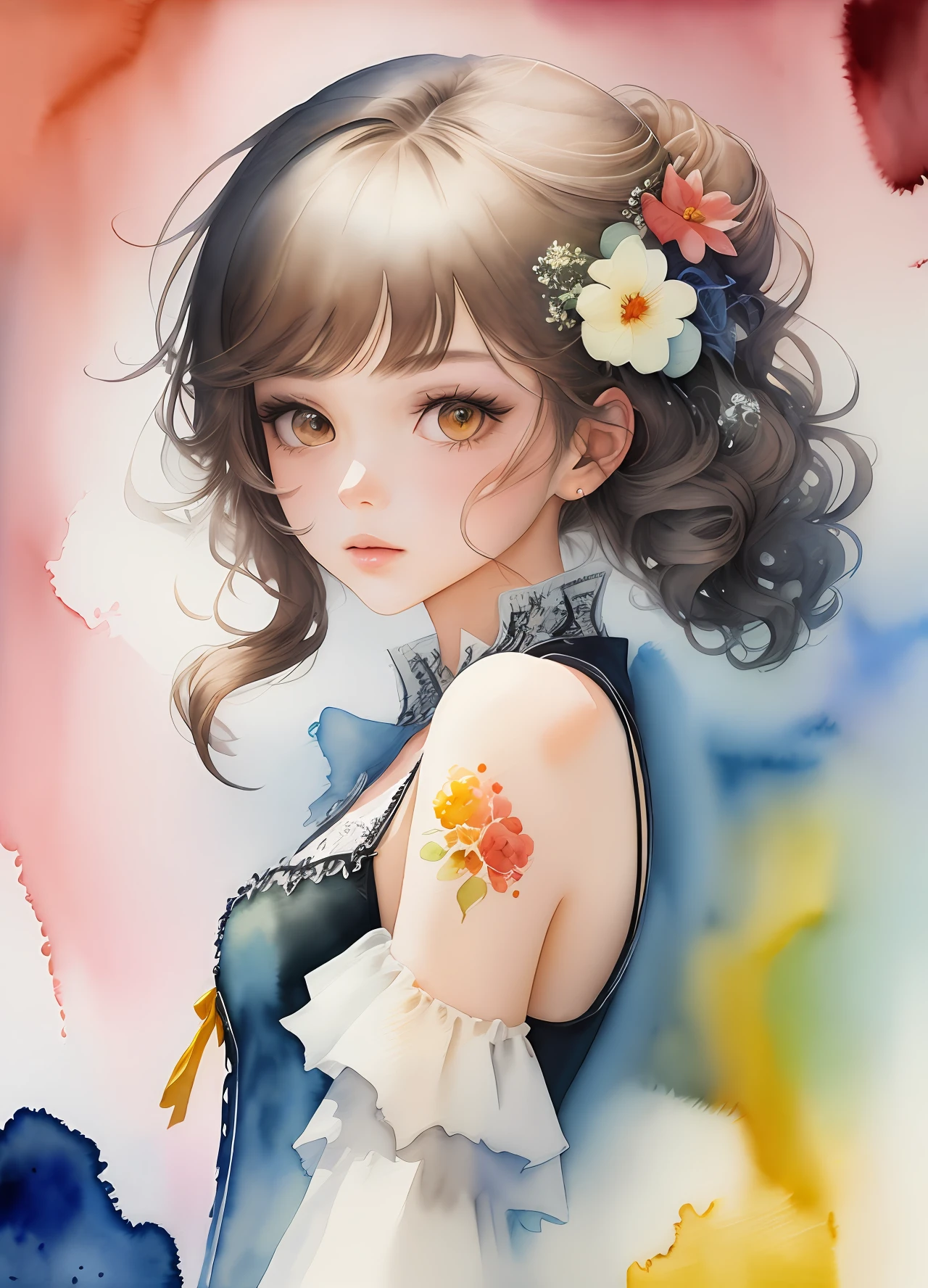 (masterpiece),(best quality:1.1),(ultra-detailed),best illustration,finely detail,(watercolor drawings:1.4),(hand-painted:1.2),(Watercolor brush hair),