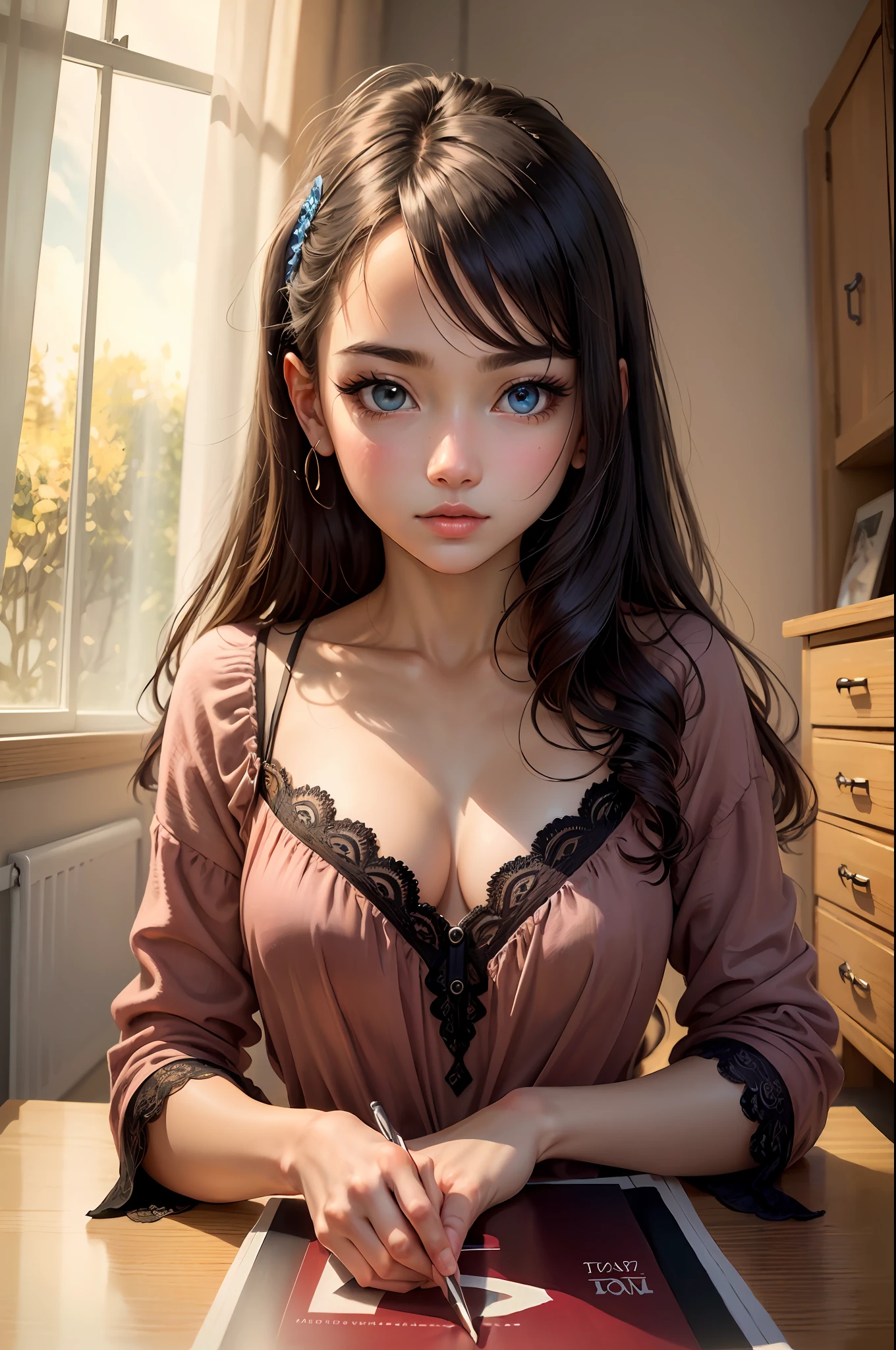 (masterpiece, best quality), 1girl, room, chilling, colorful, beautiful, intricate, comfy, detailed eyes,