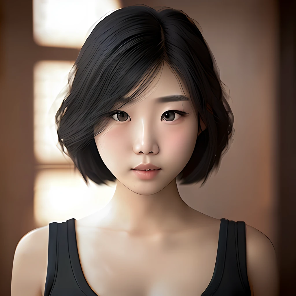 (Last Survivor: 0.9), (Chinese Girl: 0.9), Black Natural Hair, Realistic Portrait, 4K, Highest Detail, Highly Detailed, Art, Smooth, Sharp Focus, Film Lighting, Facing Camera, Dark Studio, Edge Lighting, Two-tone Lighting, Dimm, Understated.