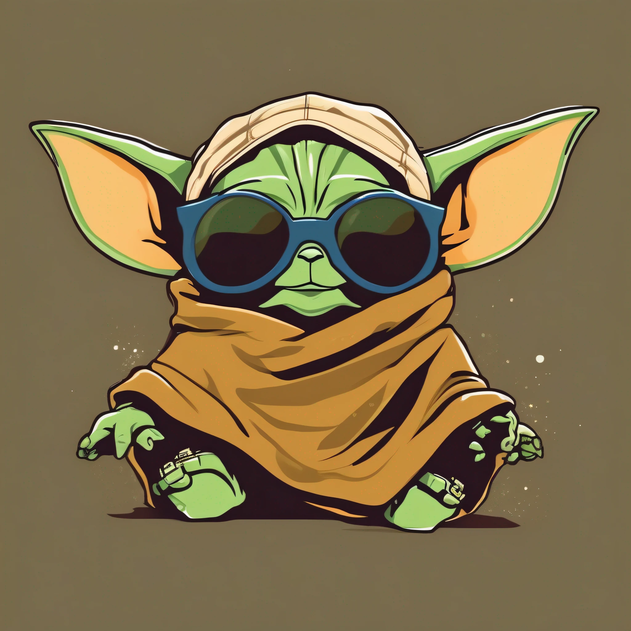 vector t-shirt design of baby yoda with an image of a baby yoda wearing sunglasses and a bandana