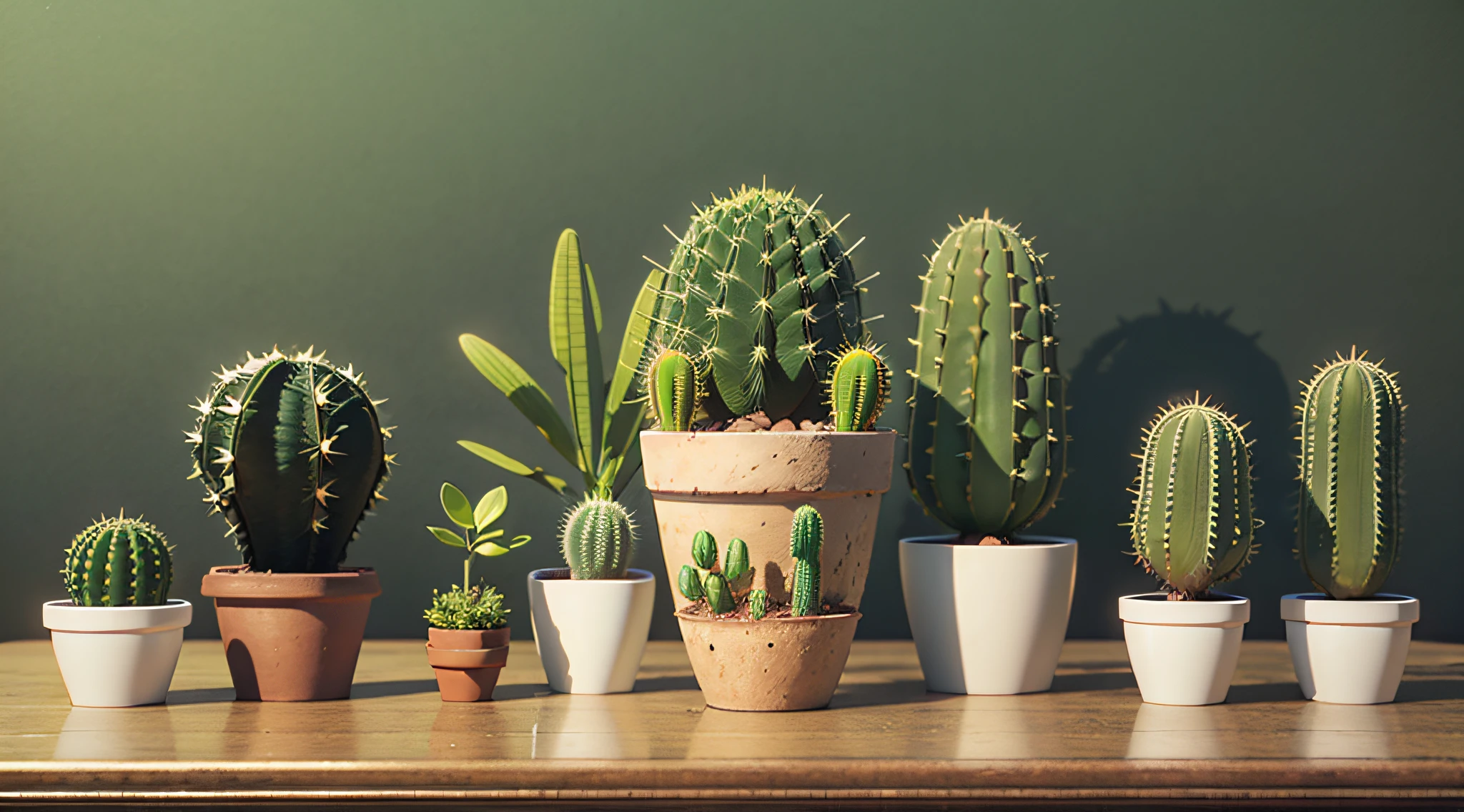 Set of cacti plants in pots isolated on transparent background. 3D render.