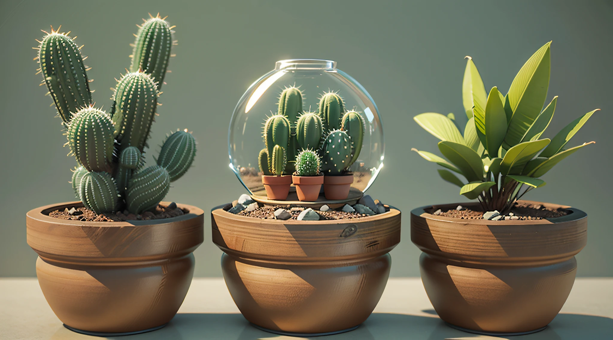 Set of cacti plants in pots isolated on transparent background. 3D render.