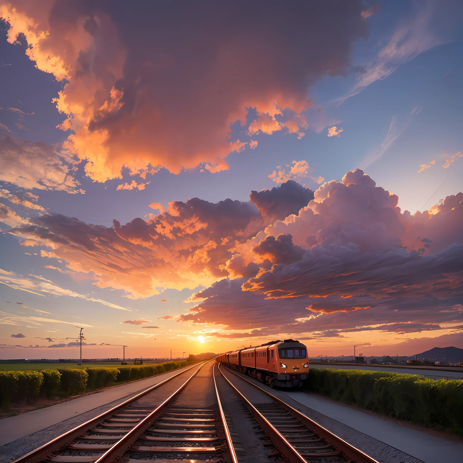 Country, sunset, train passing by --auto