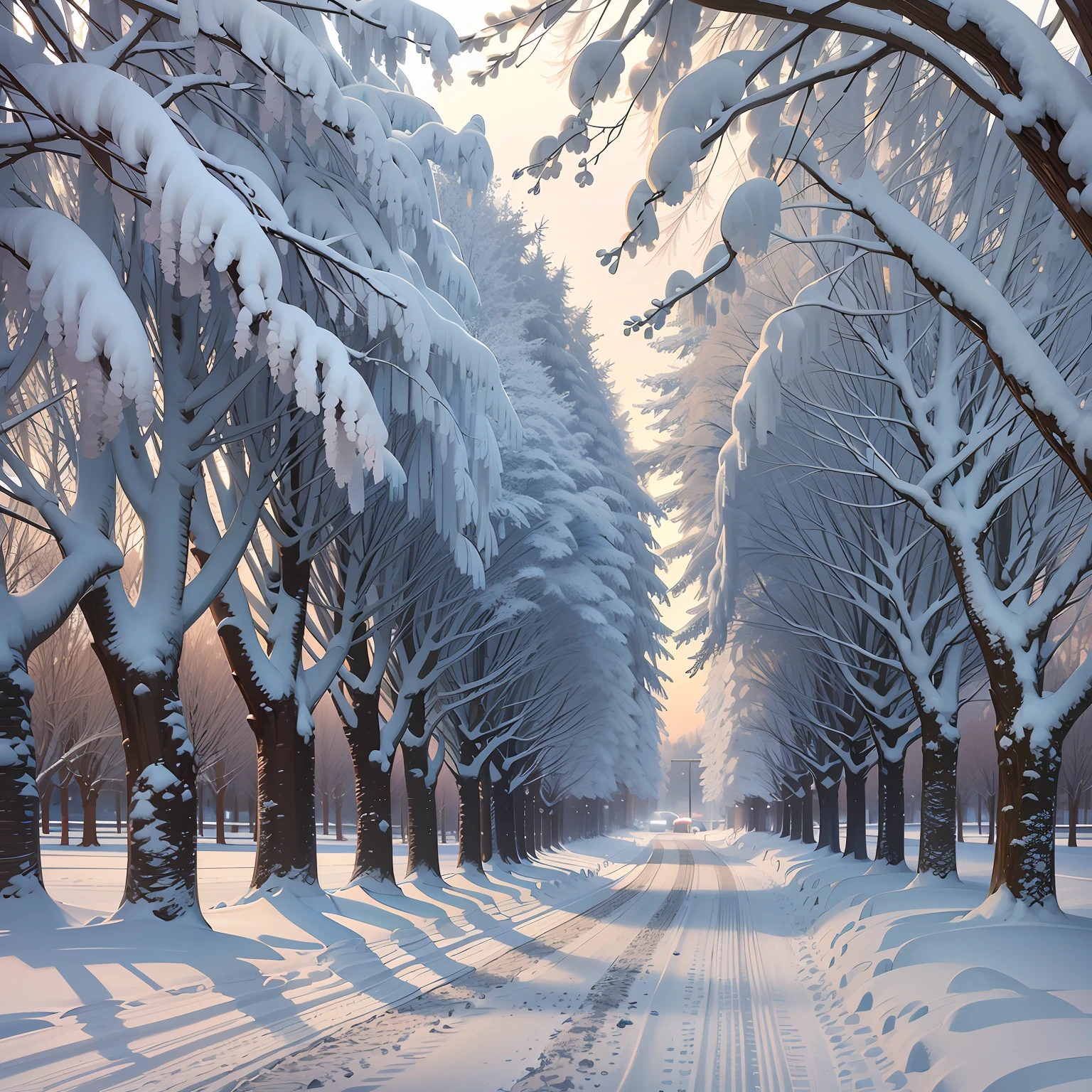 Winter Sonata, tree-lined street, snow --auto