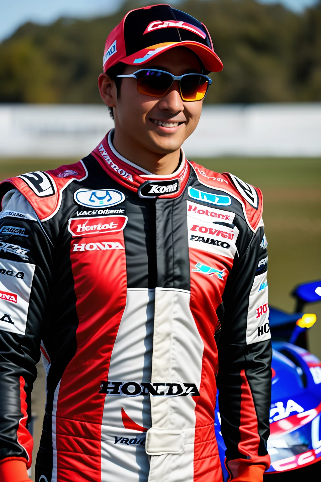 Honda car racer costume face visible