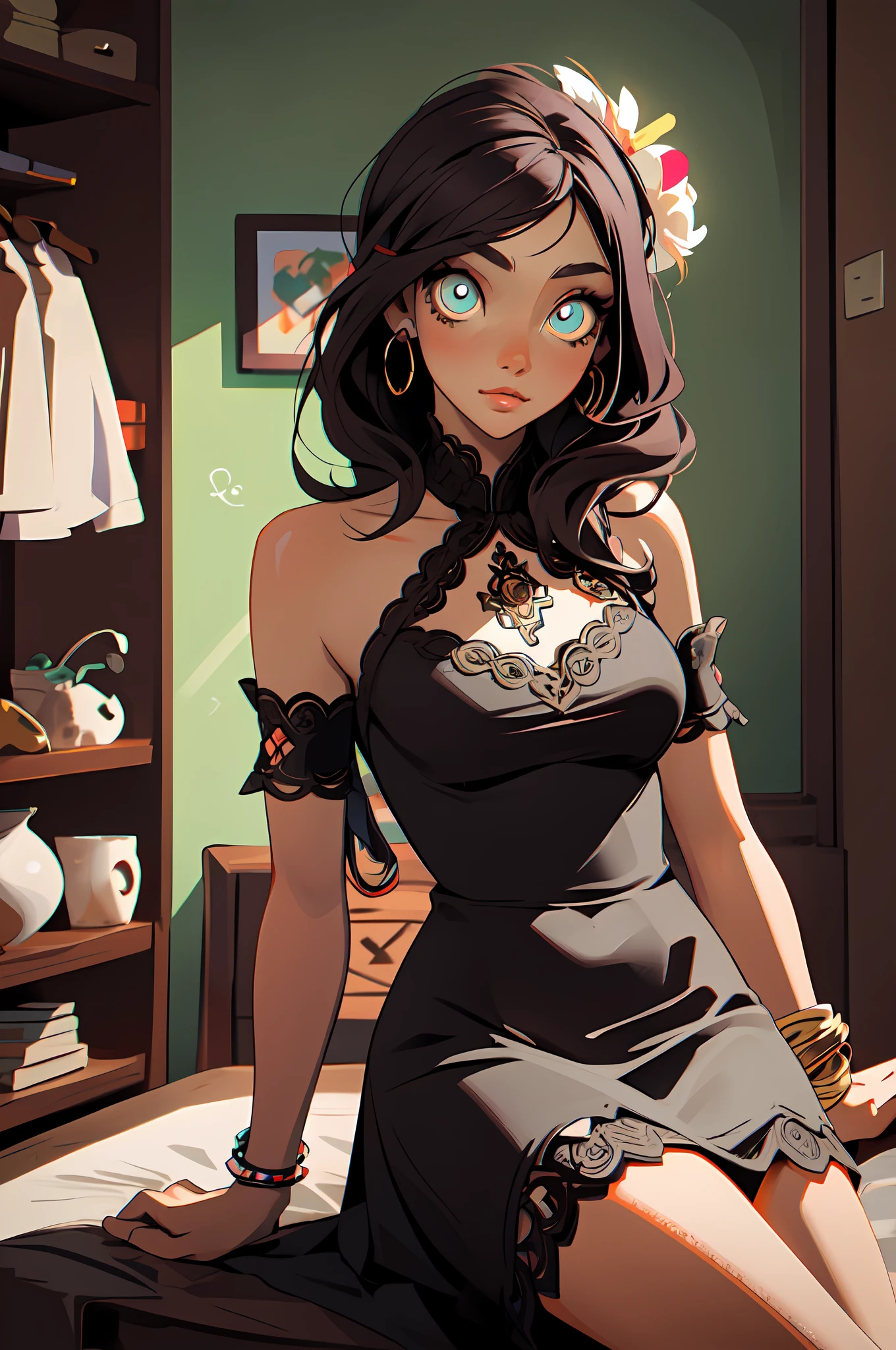 (masterpiece, best quality), 1girl, room, chilling, colorful, beautiful, intricate, comfy, detailed eyes,