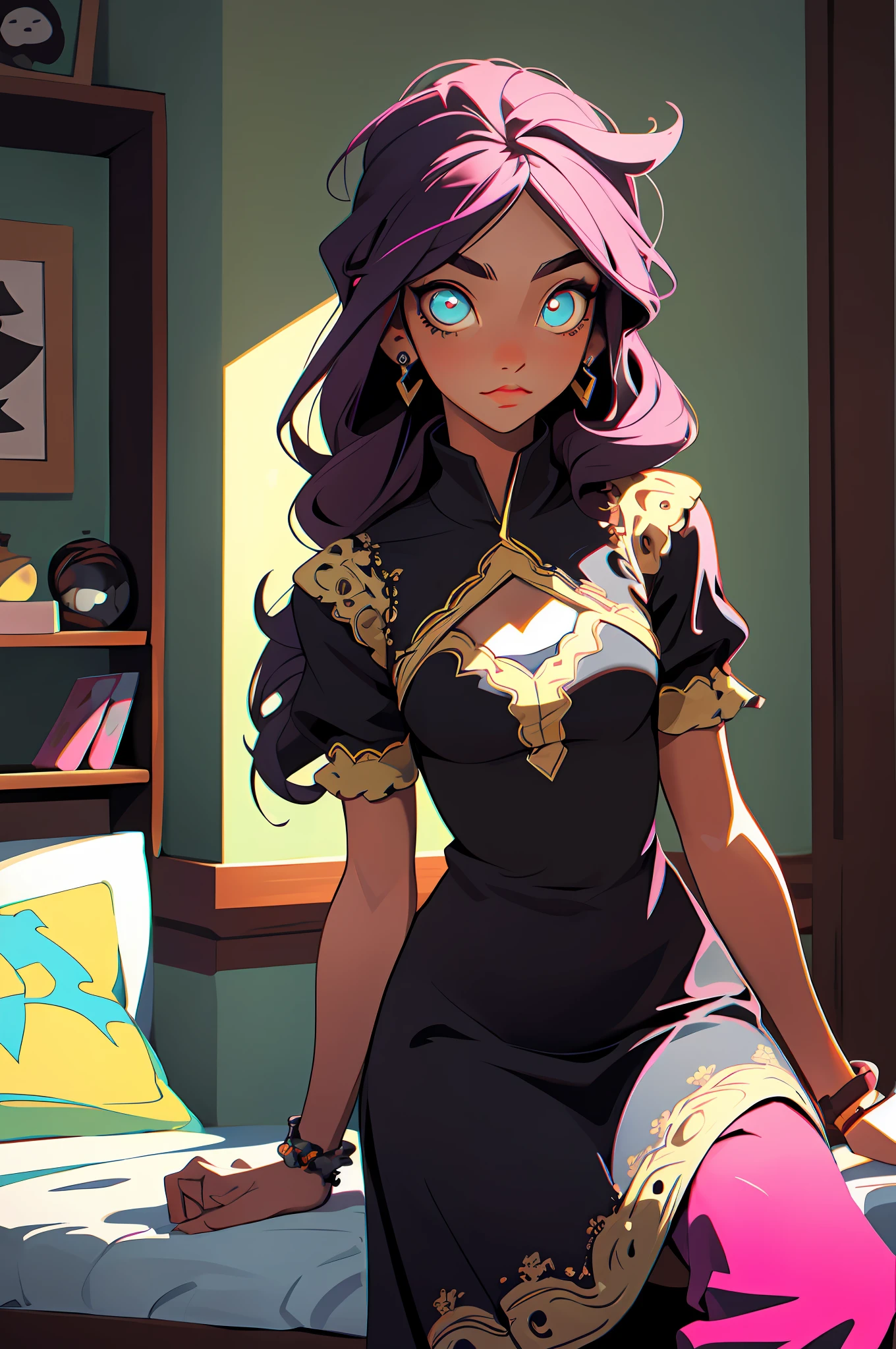 (masterpiece, best quality), 1girl, room, chilling, colorful, beautiful, intricate, comfy, detailed eyes,