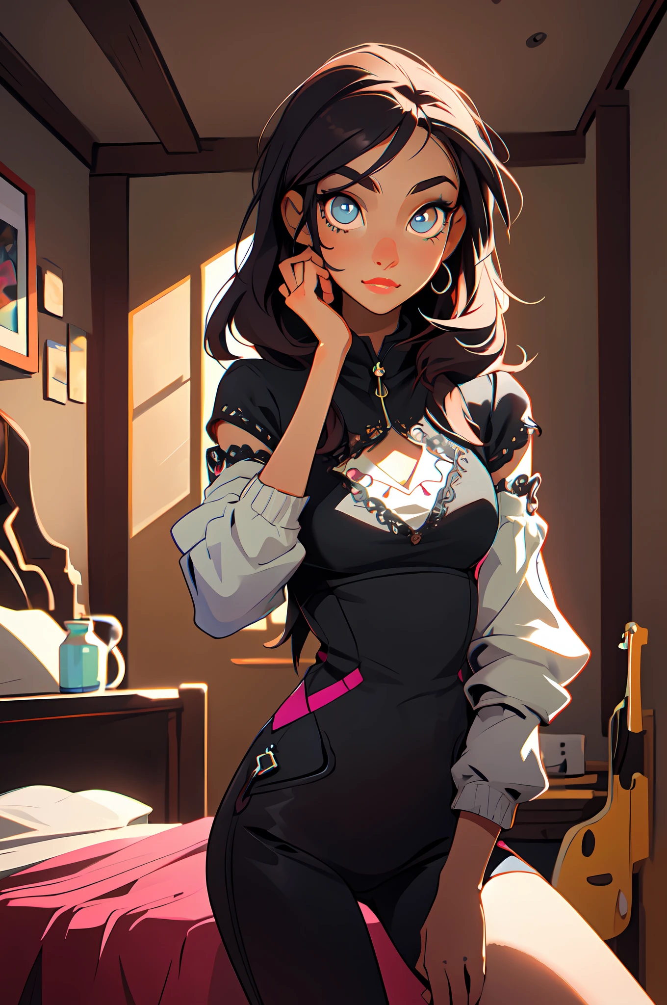 (masterpiece, best quality), 1girl, room, chilling, colorful, beautiful, intricate, comfy, detailed eyes,