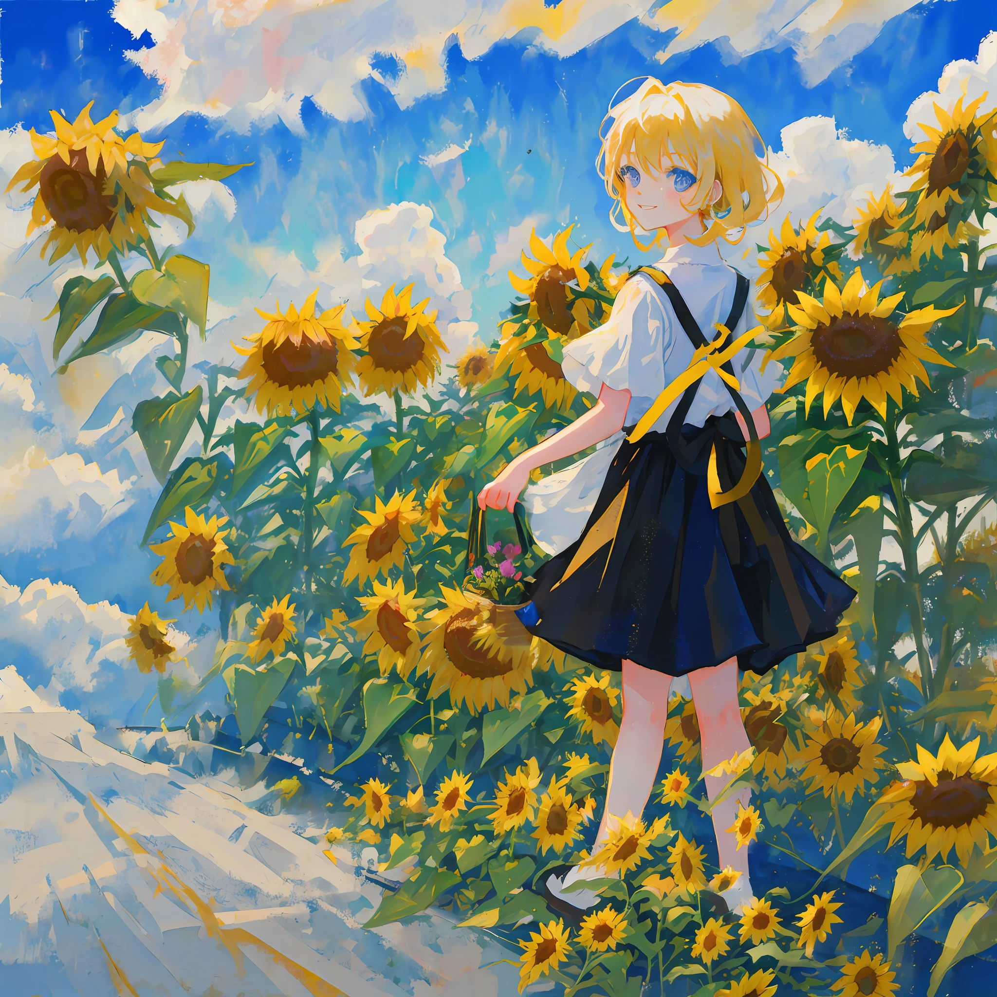 Hold a basket of sunflower flowers