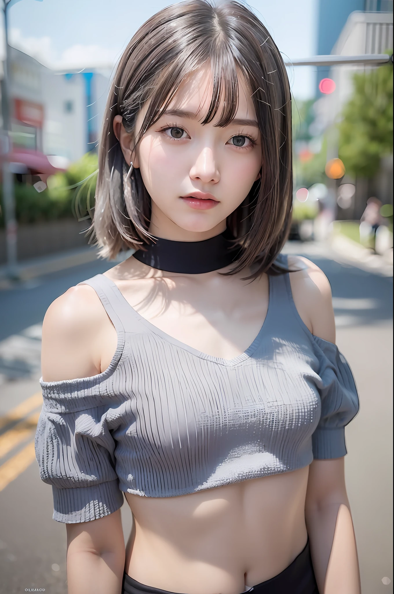 Top quality, ultra high resolution, (photorealistic: 1.4), one girl, off-the-shoulder white shirt, black tight skirt, (faded ash-gray hair: 1), (small breasts: 1.2), look viewer, close-up,