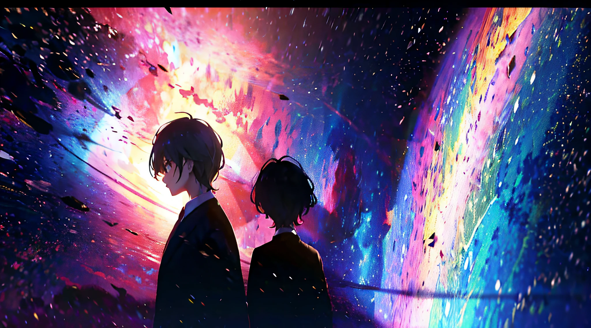 Universe, starry sky, boy, back, small