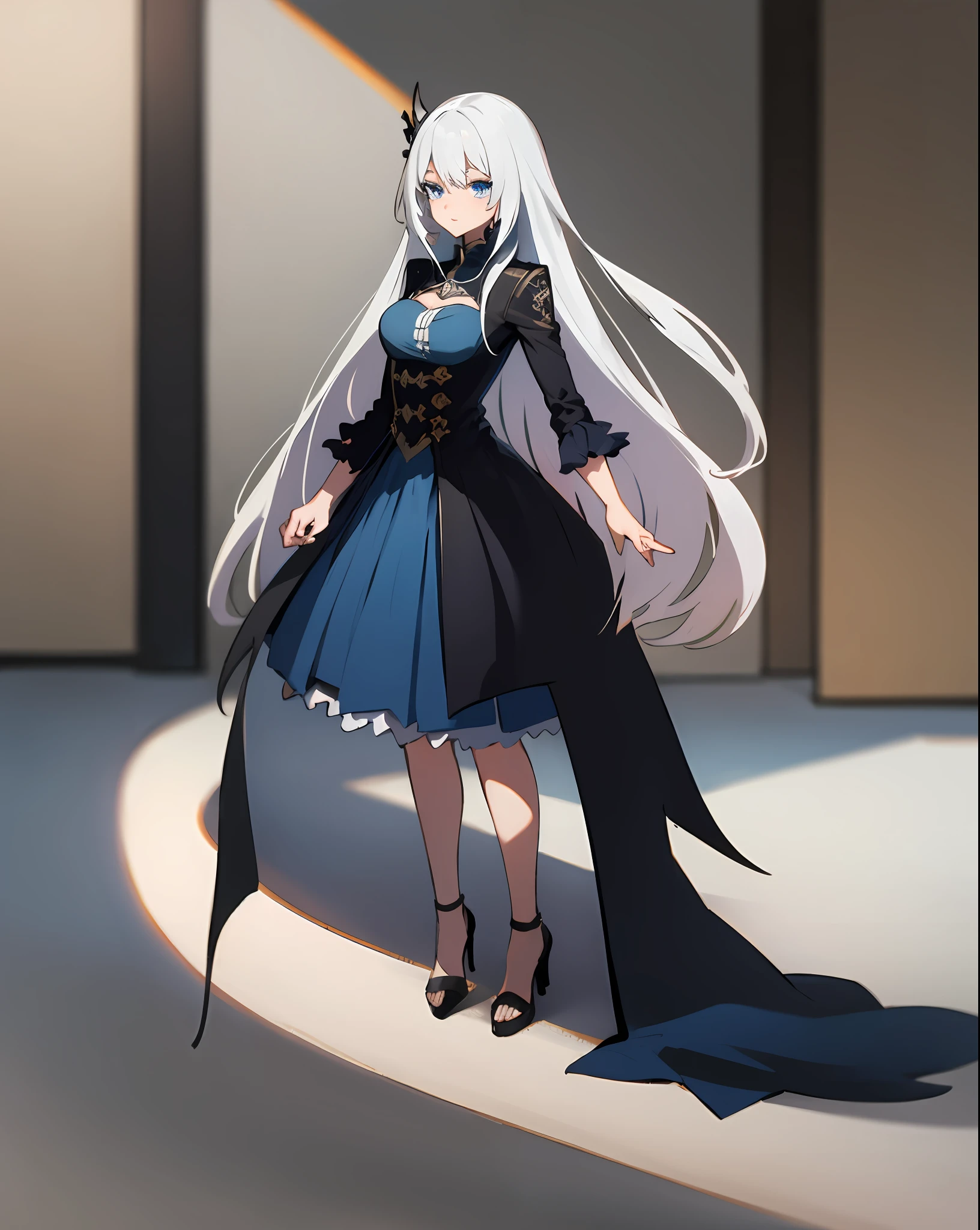 white hair, long hair, beautiful, cute, blue eyes, mysterious, full body