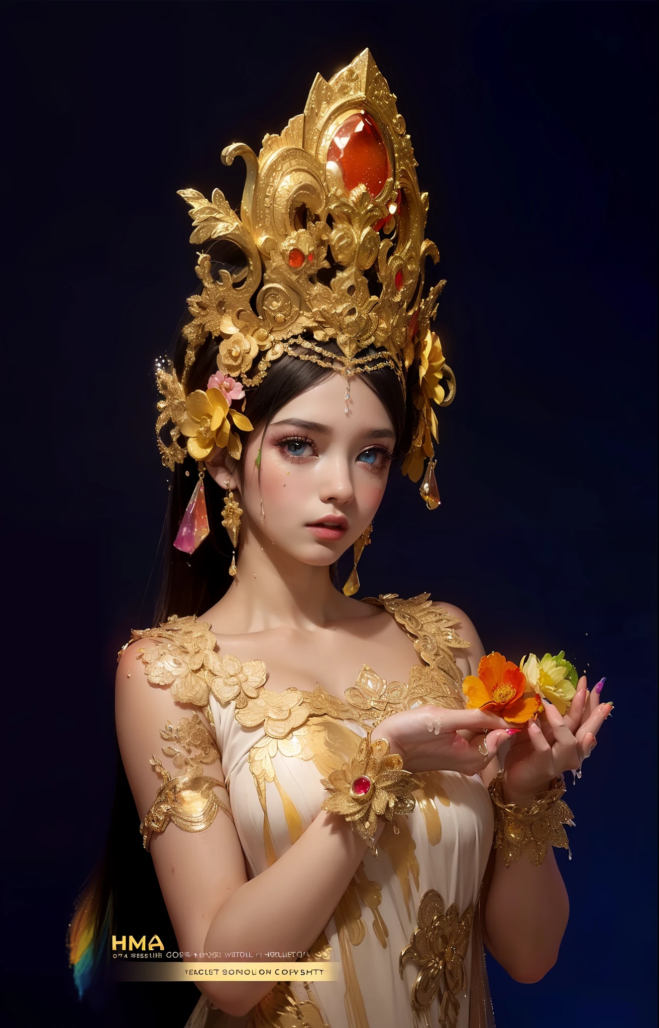 （Pink Fashion T-shirt：1.9），(Colorful hair: 1.8), (all the colours of the rainbow: 1.8),(((((vertical painting：1.6))), （painting：1.6），front, comics, illustrations, paintings, large eyes, crystal clear eyes,（ rainbow color gradient high ponytail：1.7）, exquisite makeup, closed mouth,(Small Fresh: 1.5),(Wipe Chest: 1.6) ，long eyelashes, white off shoulder T-shirt,  White Shoulder Shirt，looking at the audience, large watery eyes, (rainbow colored hair：1.6), color splash, （solo：1.8）, color splash, color explosion, thick paint style, messy lines, ((shining))，(colorful), (colorful), (colorful), colorful, Thick Paint Style, (Splash) (Color Splash), Vertical Painting, Upper Body, Paint Splash, Acrylic Pigment, Gradient, Paint, Highest Image Quality, Highest Quality, Masterpiece, Solo, Depth of Field, Face Paint,  colorful clothes, (Elegant: 1.2), gorgeous,long hair, wind, (Elegant: 1.3), (Petals: 1.4)，(((masterpiece))),(((best quality))),((ultra-detailed)),(illustration),(dynamic angle),((floating)),(paint),((disheveled hair)),(solo),(1girl) , (((detailed anima face))),((beautiful detailed face)),collar,bare shoulders,white hair, ((colorful hair)),((streaked hair)),beautiful detailed eyes,(Gradient color eyes),(((colorful eyes))),(((colorful background))),(((high saturation))),(((surrounded by colorful splashes))),