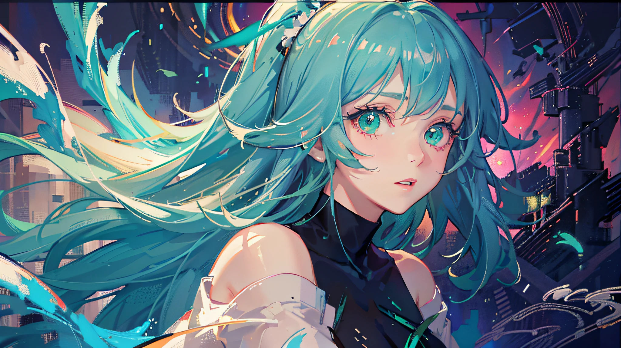 anime girl with blue hair and black gloves holding a microphone, anime style 4 k, hatsune miku, portrait of hatsune miku, anime art wallpaper 8 k, miku, hatsune miku portrait, best anime 4k konachan wallpaper, anime art wallpaper 4 k, anime art wallpaper 4k, mikudayo, nightcore, anime wallpaper 4k