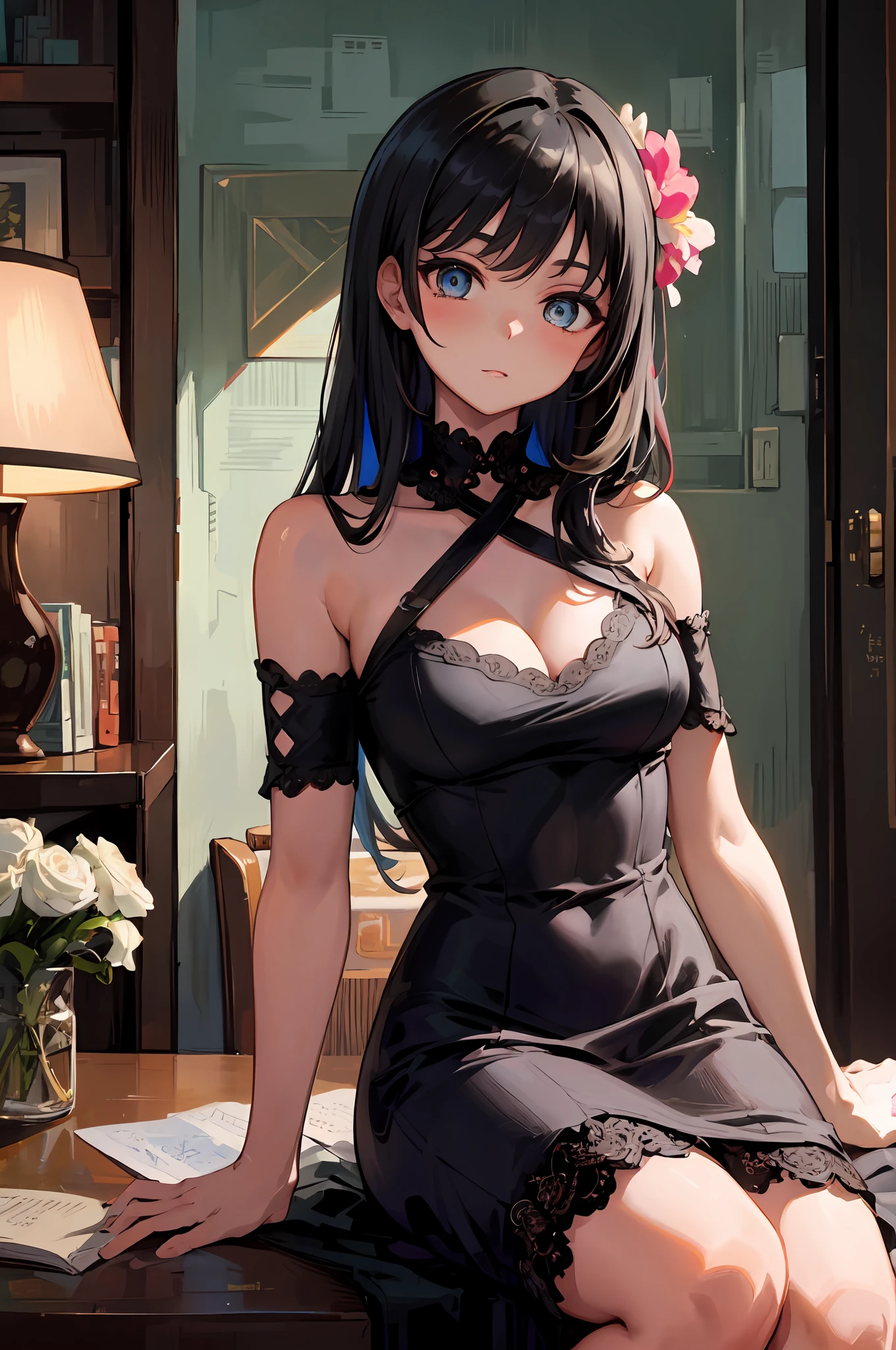 (masterpiece, best quality), 1girl, room, chilling, colorful, beautiful, intricate, comfy, detailed eyes,