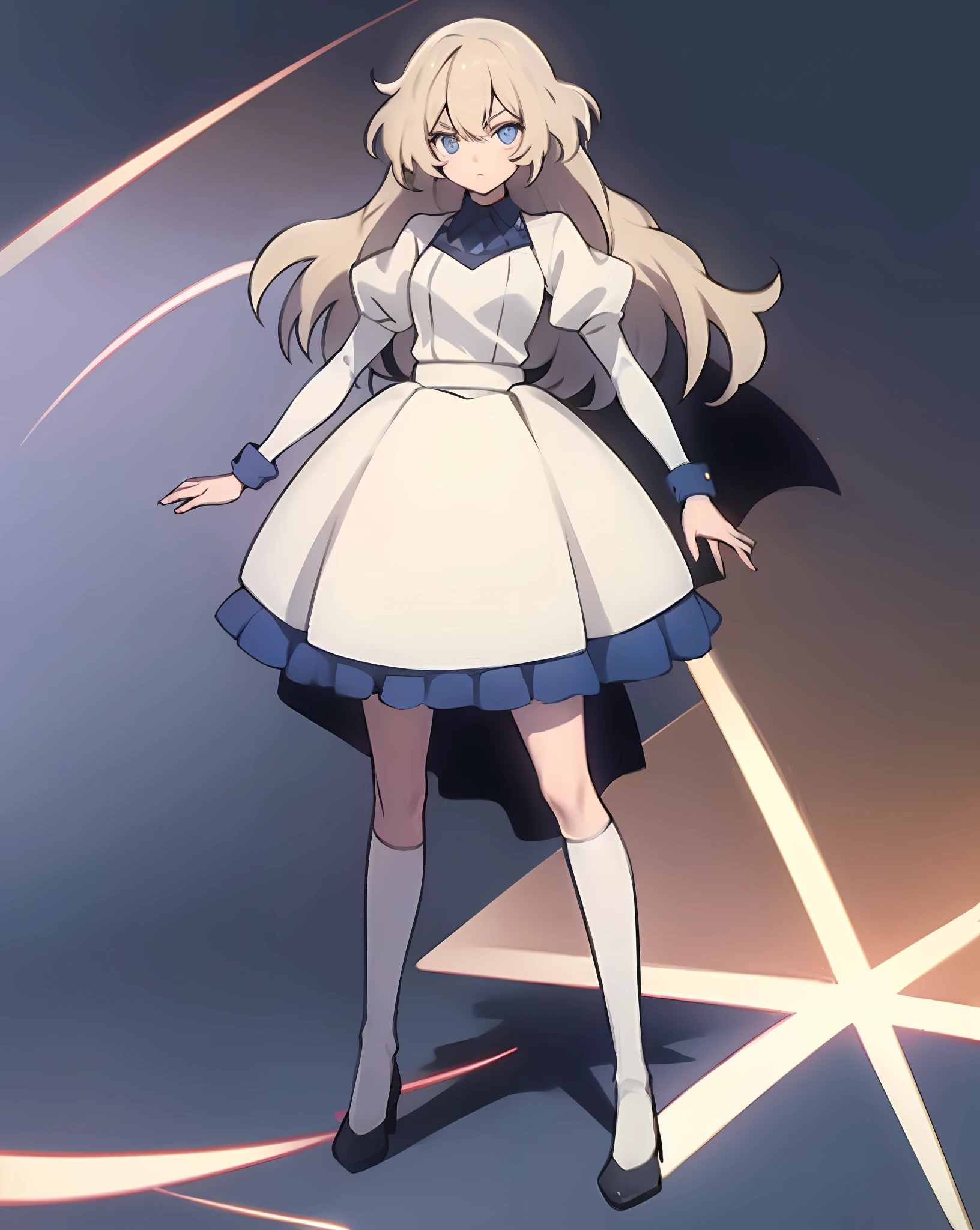 white hair, long hair, beautiful, cute, blue eyes, mysterious, full body